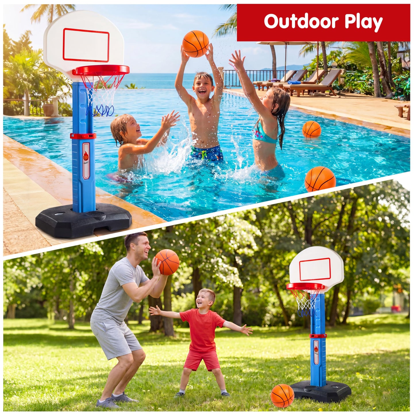 JOYIN Toddler Basketball Hoop Indoor, Adjustable Basketball Goal for Kids with 4 Balls, Game Toys for Playroom Pool Outdoor, Birthday Gift for Baby Boys Girls Age 1 and Up - Air Pump Included