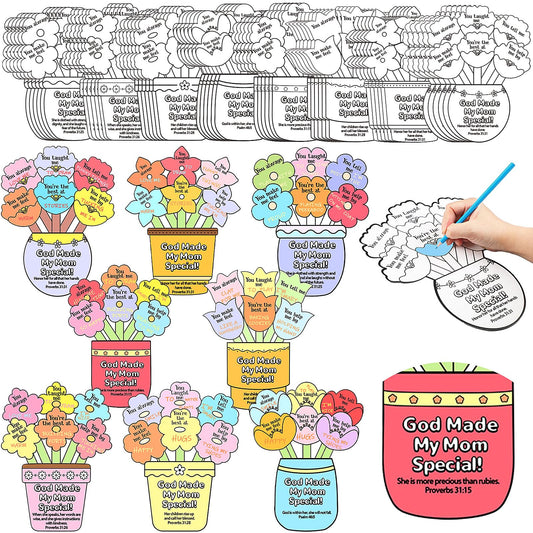 Dunzoom 48 Pcs Mother's Day Christian Crafts Color Your Own Sunday School Crafts with 12 Colored Pencils God Made My Mom Special Flower Pot Arts DIY Bible Religious Gifts Church Classroom Activities