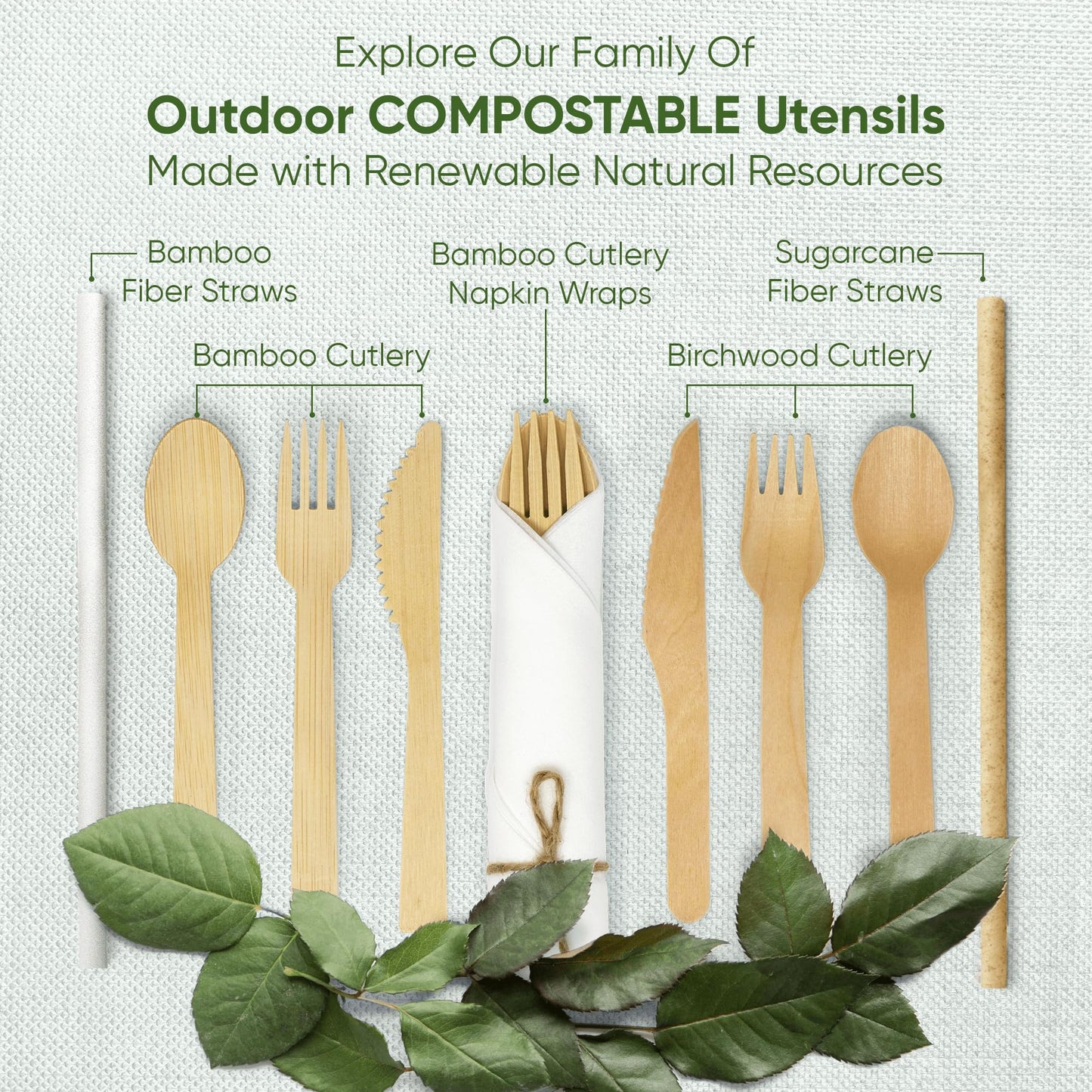 EcoPreps Premium Pre-Rolled Napkin and Bamboo Cutlery Set (30 Pack, 120 PCS) 100% Biodegradable, Eco-Friendly, Disposable Wrapped Cutlery - Includes Pre-Wrapped Bamboo Forks, Knives, Spoons, & Napkins