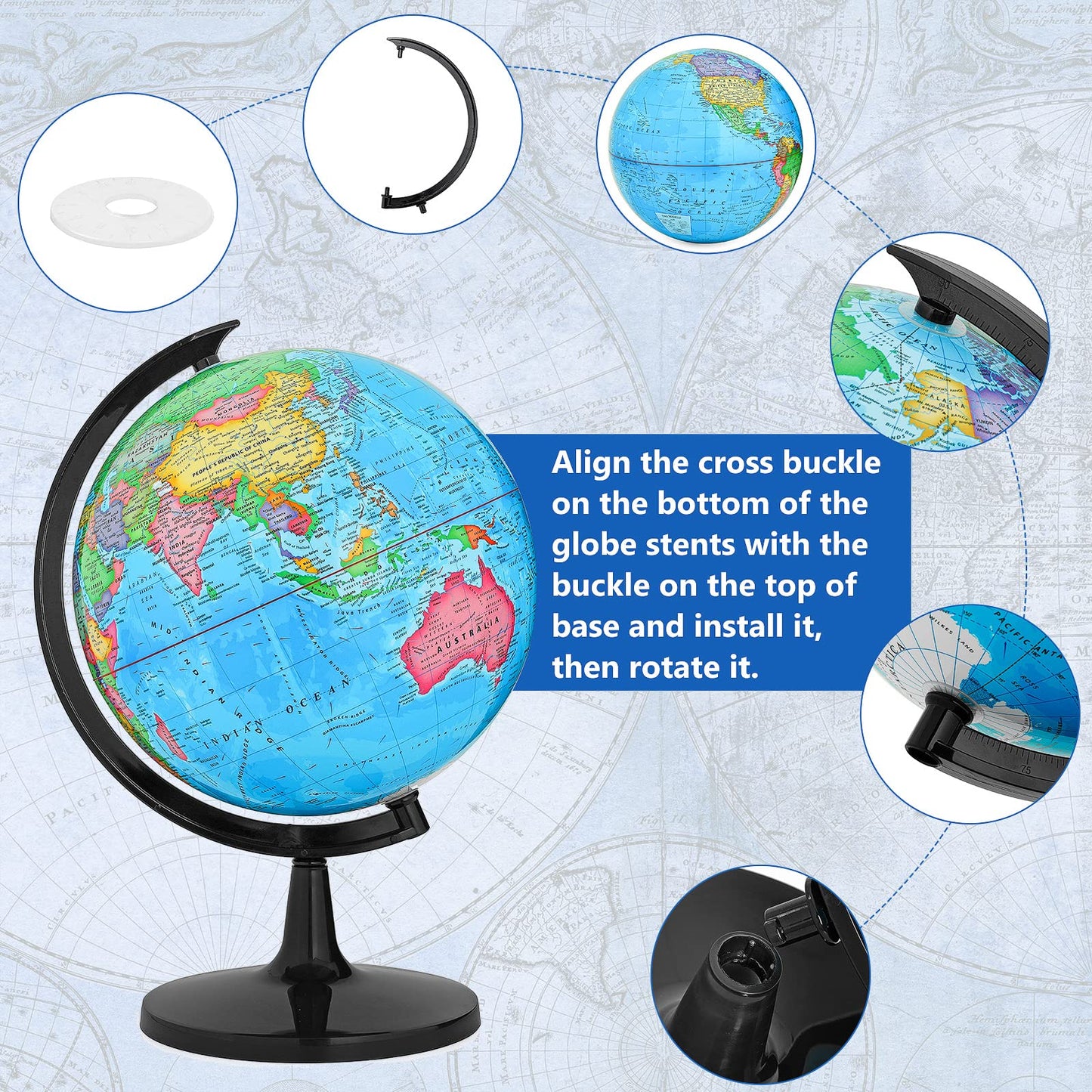 GOCHANGE Globes for Kids, 13" Political Globe for Classroom Teaching with HD Waterproof Surface & Writable Surface, Full Length 19.7 inch 360° Spinning Globe for Education & Desk