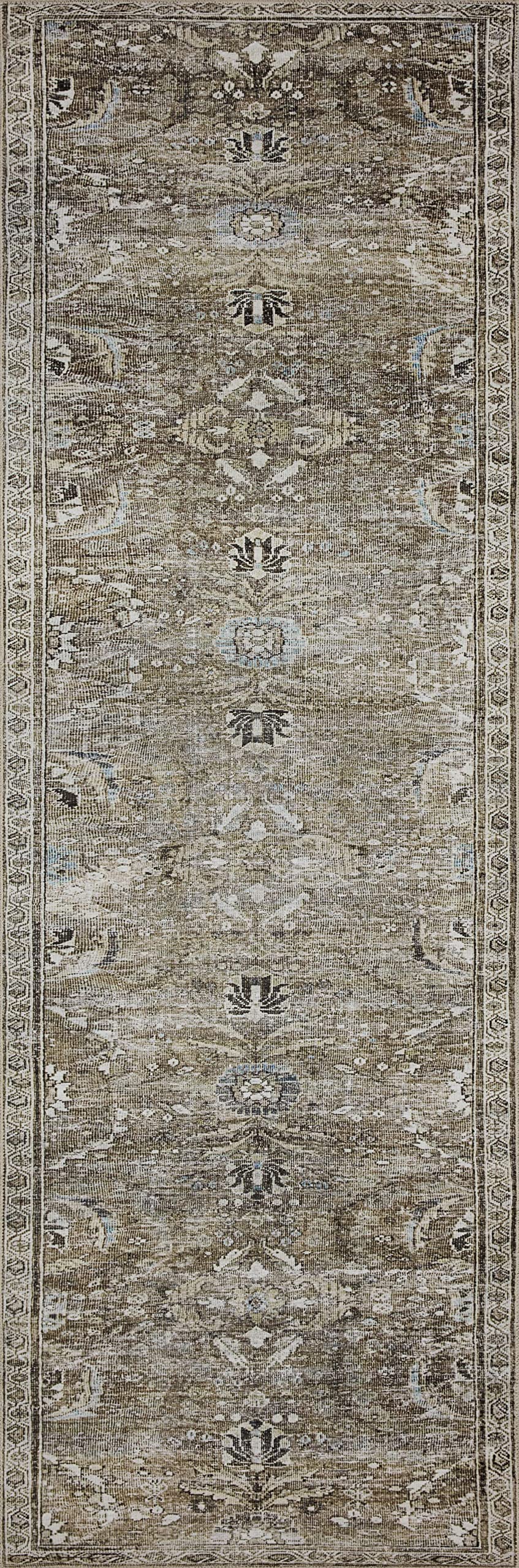 Loloi Layla Collection LAY-13 Antique/Moss 2'-6" x 9'-6" .13" Thick Runner Rug, Soft, Durable, Vintage Inspired, Distressed, Low Pile, Non-Shedding, Easy Clean, Printed, Living Room Rug