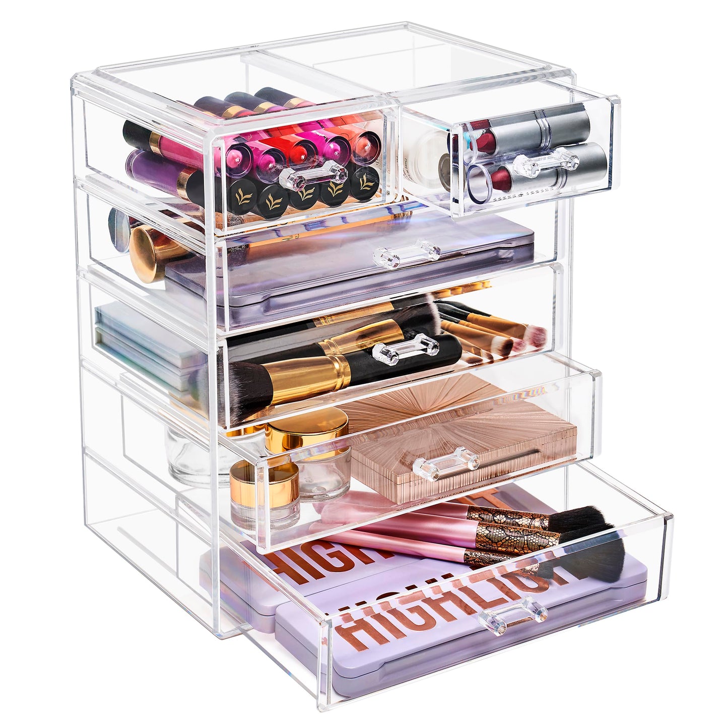 Sorbus Acrylic Makeup Organizer - Organization and Storage Case for Cosmetics Make Up & Jewelry - Big Clear Makeup Organizer for Vanity, Bathroom, College Dorm, Closet, Desk (4 Large, 2 Small Drawers)