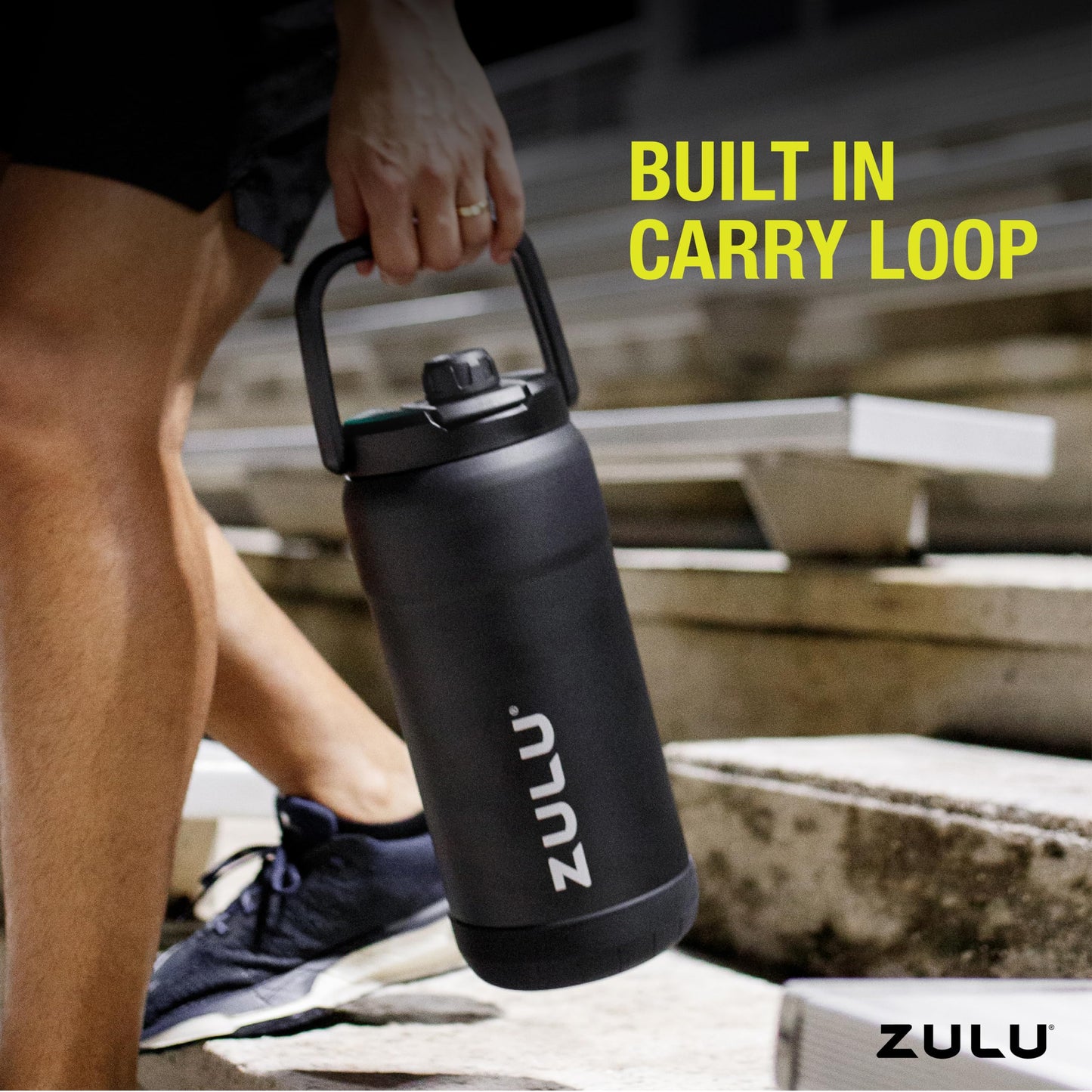 ZULU Goals 101oz Vacuum Triple Wall Insulated | Large Stainless Steel Water Bottle Thermoses with Carry Handle | Chug and Straw Spout | Travel, Gym, Hiking, Camping | 120 Hours Cold | Black