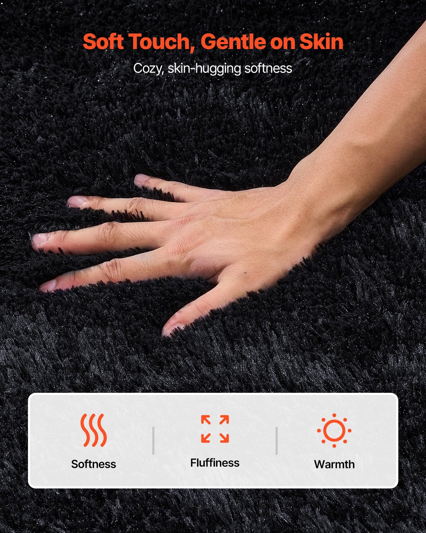 VEVOR Indoor Plush Area Rug, 8x10 ft Plush Carpet, Living Room Area Rug Fluffy with Triple-Layer Material, Soft Thick Pile Large Areas Rugs Shag for Bedroom, Lounge Area, Non-Shedding, Black