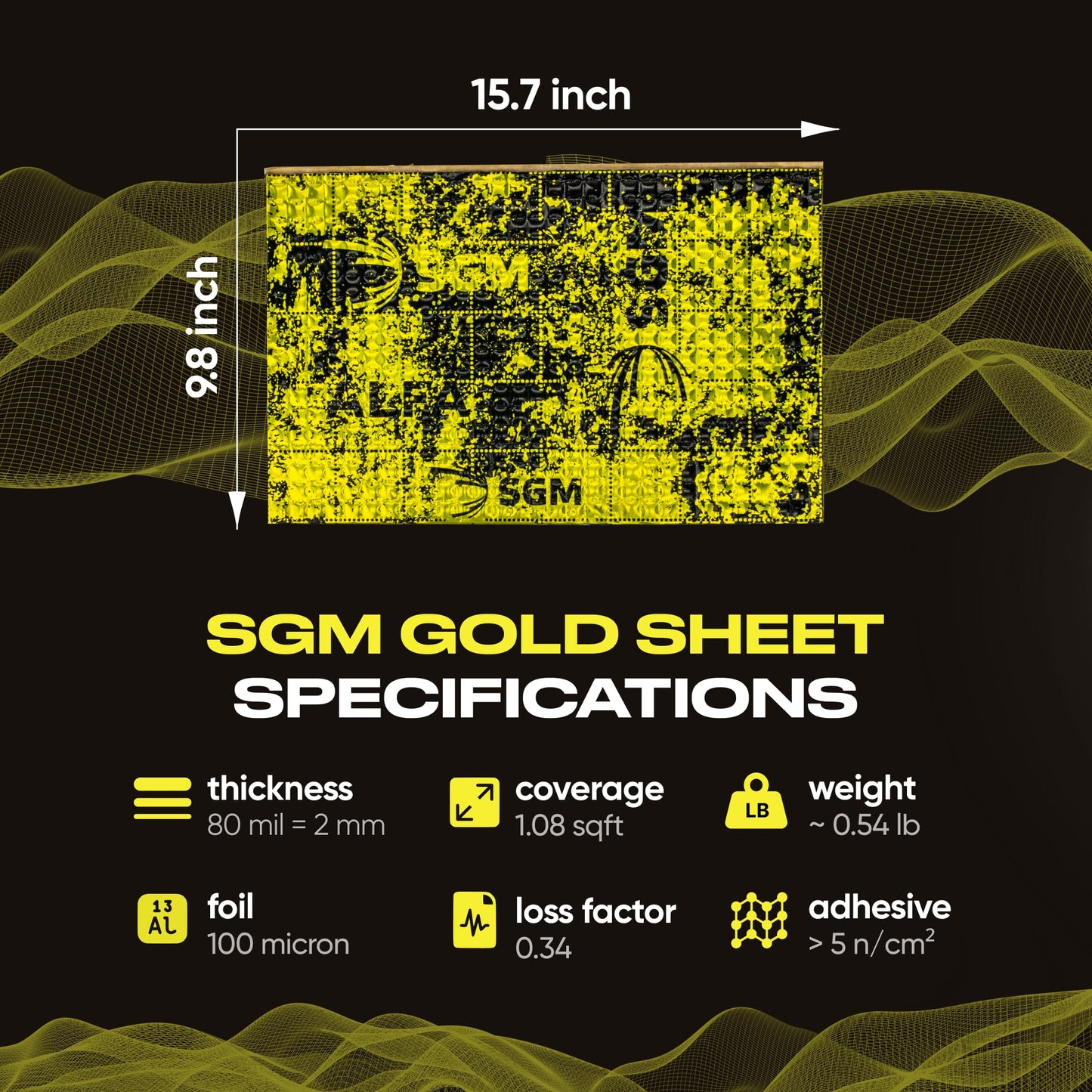 SGM Gold Exclusive Car Sound Deadening Mat 80 mil (2mm) 36 sqft (3.4 sqm), Automotive Sound Deadener, Self Adhesive Butyl Car Sound Deadening Material, Audio Noise Insulation and Dampening Sheets