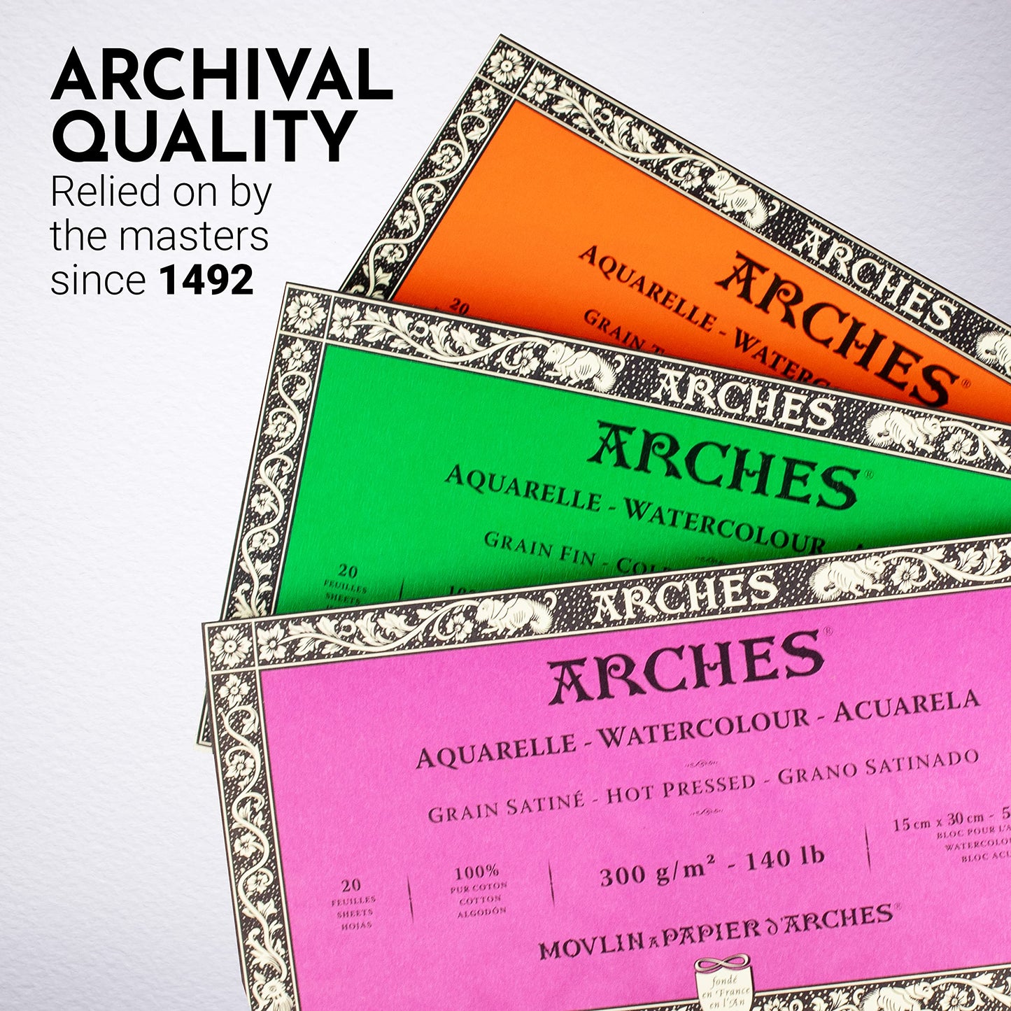 Watercolour Pad 20 Sheets (glued on 4 Sides) 15 x 30 cm 300 g/m², fine Grain Natural White