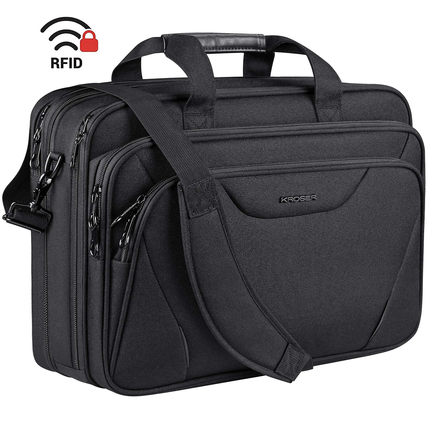 KROSER Laptop Bag Premium Laptop Briefcase Fits Up to 17.3 Inch Laptop Expandable Water-Repellent Shoulder Messenger Bag Computer Bag for Travel/Business/Men/Women-Black
