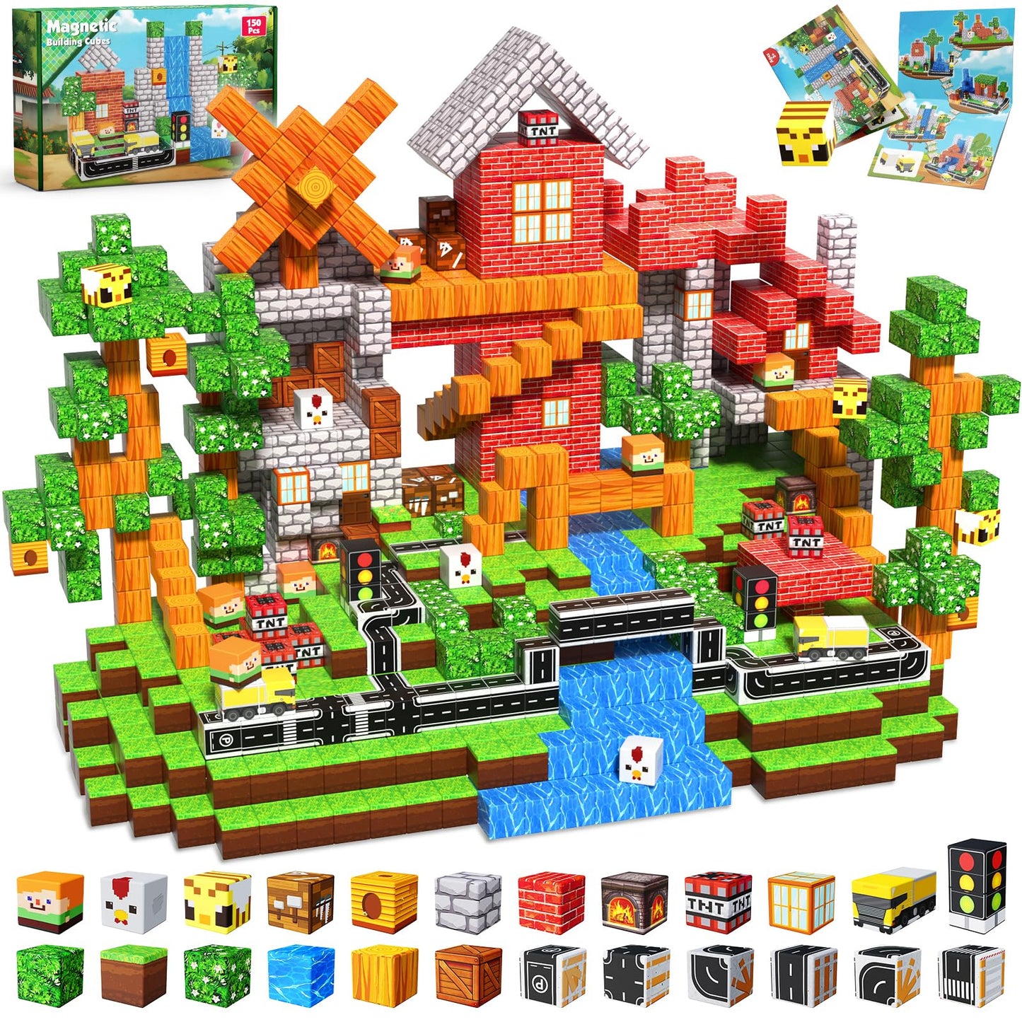 150 PCS Magnetic Blocks - Building Block for Kids Ages 4-8, Magnet Blocks Cubes Tiles Constructions Toys Girl Boy, STEM Educational Montessori Stacking Toy, Sensory Play Game Preschool Learning Gifts