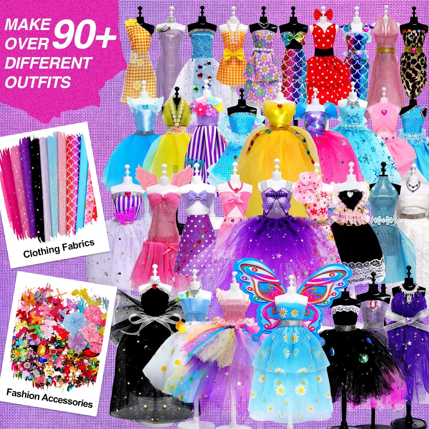 Sunrad 1000+ PCS Fashion Designer Kits for Girls with 5 Mannequins, DIY Arts & Crafts Sewing Kit for Kids Doll Clothes Making Toys, Birthday Gifts for Girls Age 6 7 8 9 10 11 12+