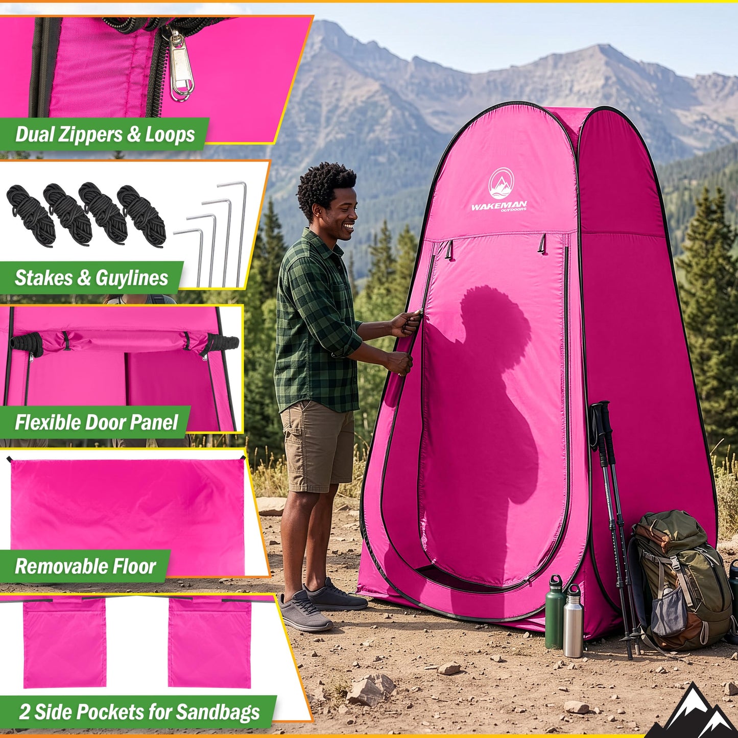 Pop Up Pod - Privacy Shower Tent, Dressing Room, or Portable Toilet Stall with Carry Bag for Camping, Beach, or Tailgate by Wakeman Outdoors (Pink)