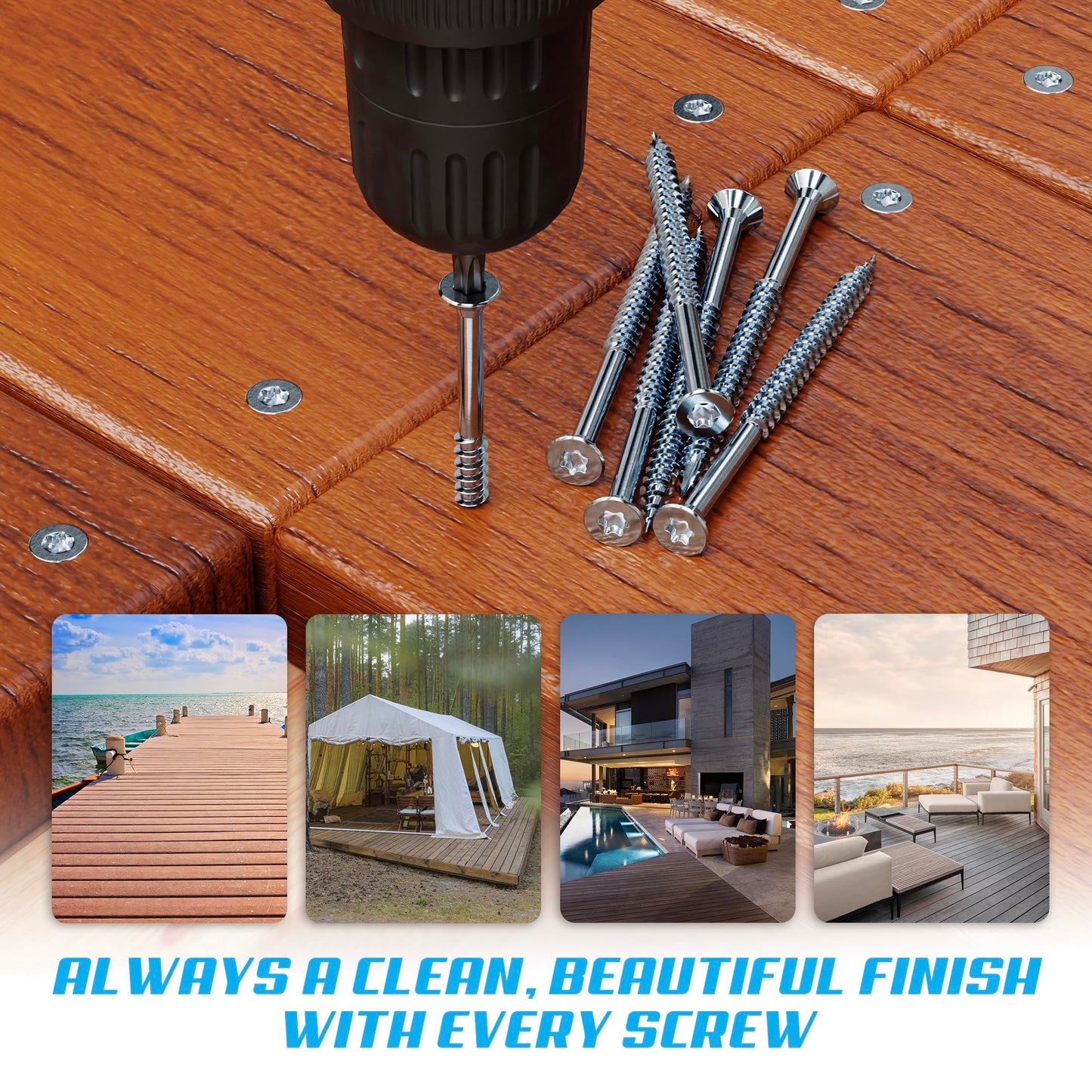 #10 x 2 1/2 Inch 316 Stainless Steel Screws Marine Grade (350 Pack, T25 Star) | Stainless Steel Wood Screws w/Driver Bit by Eagle Claw Fasteners | High Corrosion Resistance for Coastal Construction