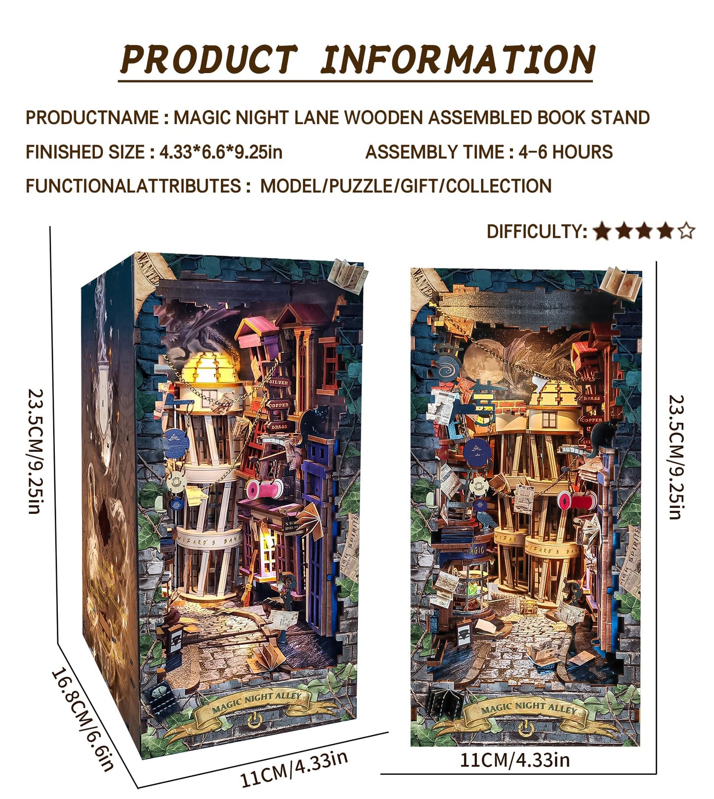 Spilay Book Nook Kits for Adults, Magic DIY Miniature House Kit with LED Light, 3D Wooden Puzzle Mini House Building kit for Bookshelf Decor, Desk Decor, Gift for Readers, Teens & Adults