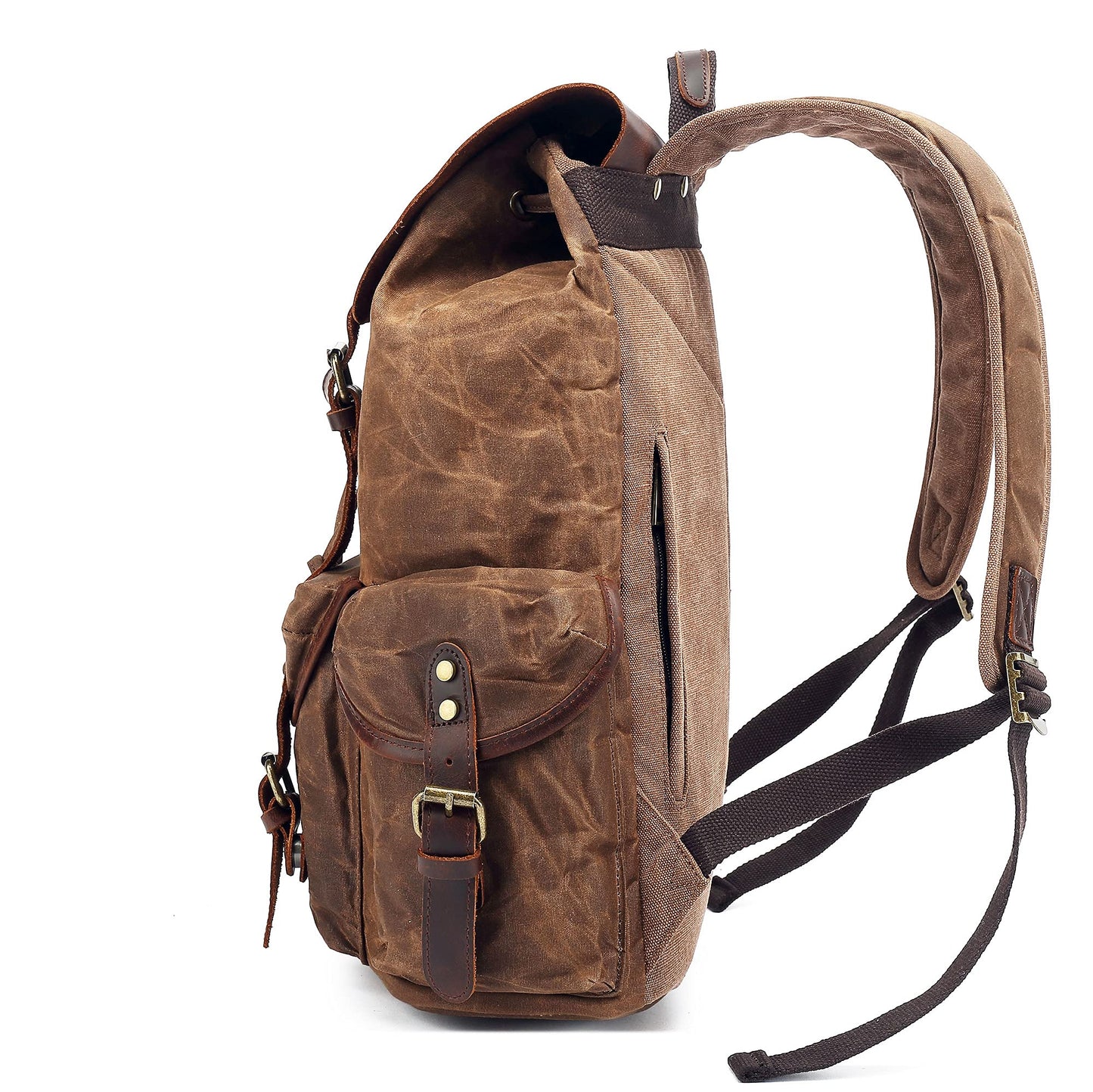 HuaChen Leather Backpack for Men,Waxed Canvas Shoulder Rucksack for Travel Laptop Bag OVERSIZE - M80 Army Green XL