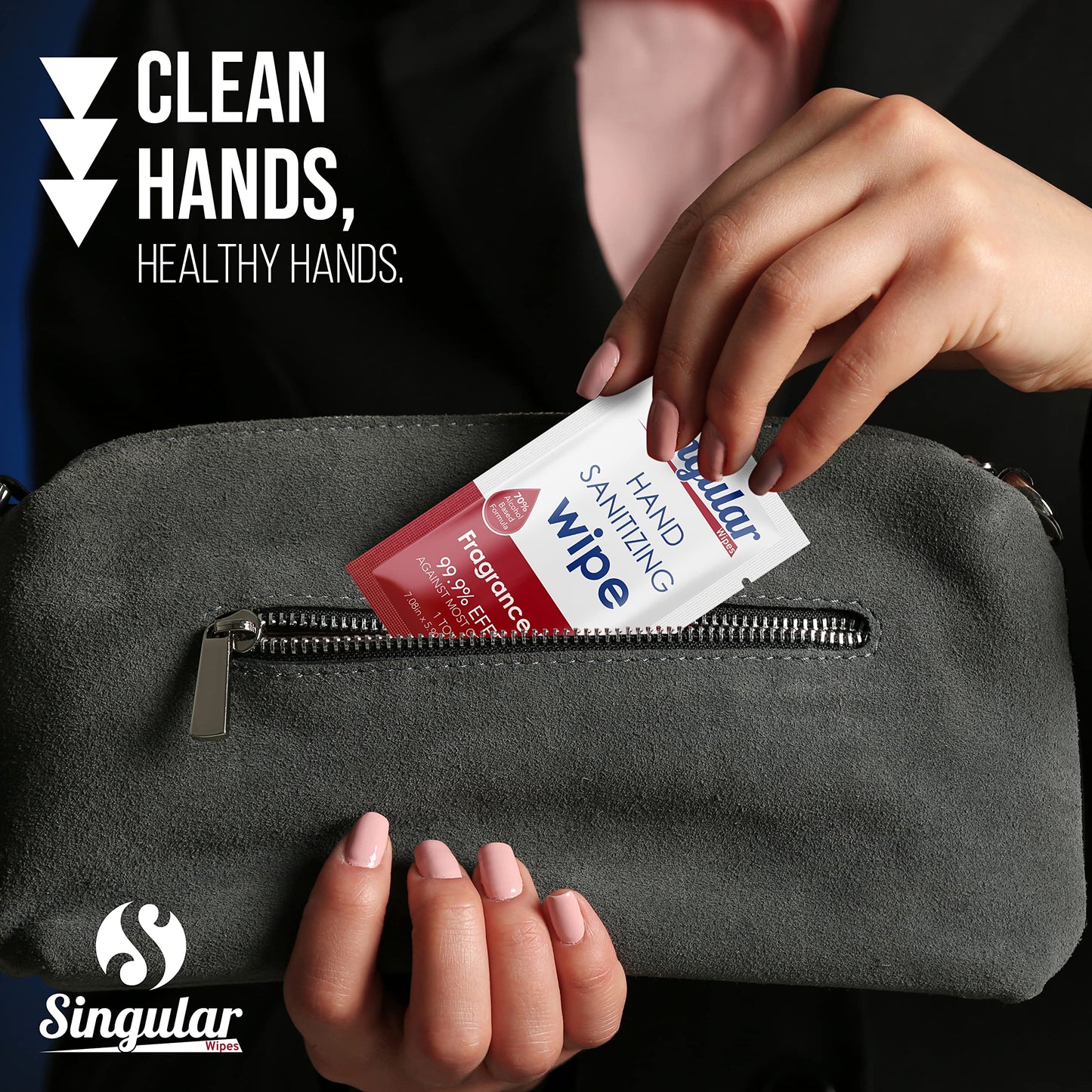 Hand Sanitizing Wipes Travel Size by Singular Wipes –100ct Individually Wrapped | Fragrance-Free, Moisturizing, 70% Isopropyl Alcohol Wipes | Travel, Home, Office, Daily Use | Made in USA