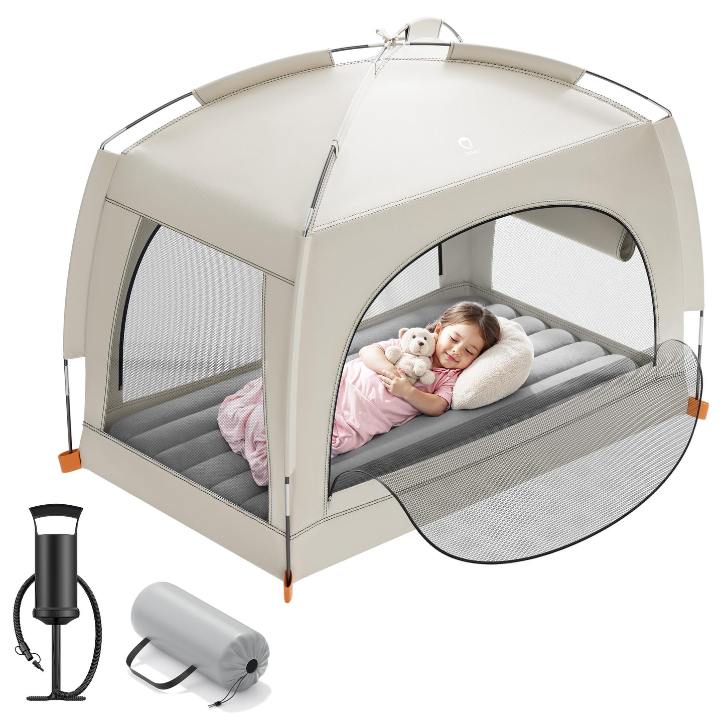 QPAU Lightweight Blow Up Kids Air Mattress with Hand Pump – Indoor & Outdoor Portable for Camping, Travel, Home, Grandma’s – Ages 3+