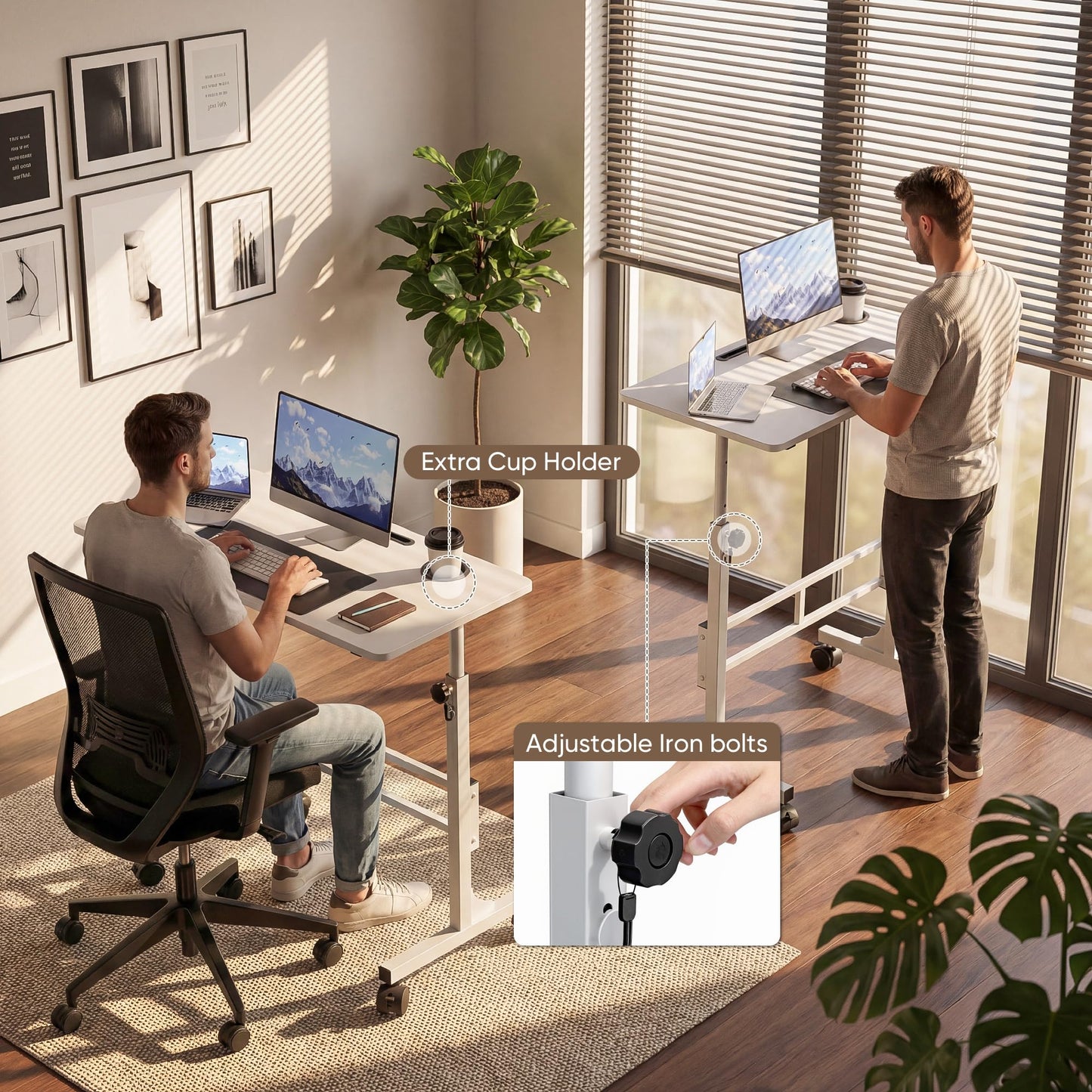 Furmax 31.4" Small Portable Standing Desk Height Adjustable with Lockable Wheels, Mobile Stand Laptop Computer Workstation for Walking Pad Treadmill (White)