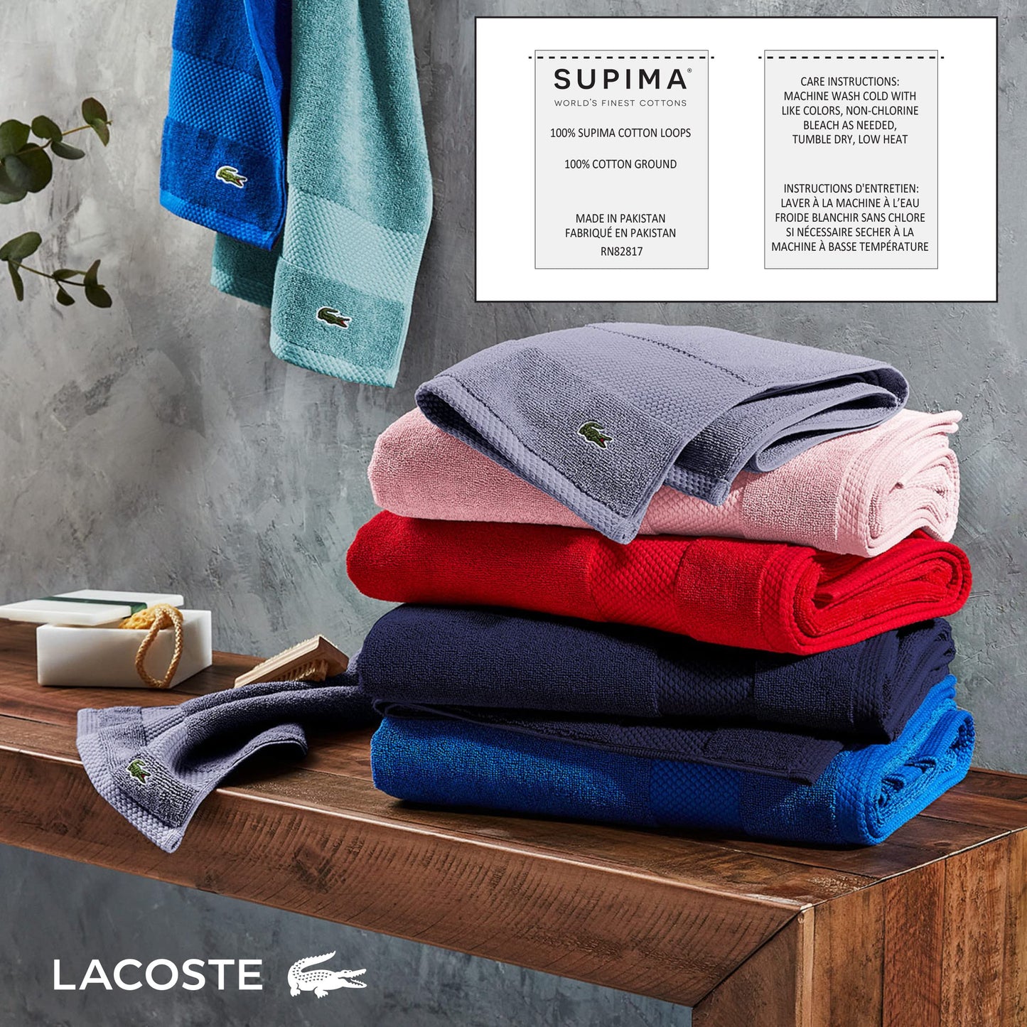 Lacoste Heritage 100% Supima Cotton Bath Sheet, Croc Green, 35" x 70" – Highly Absorbent & Quick Drying, Premium Super Soft Bath Towel, Bathroom Essential, Gift for All Occasions, Machine Washable