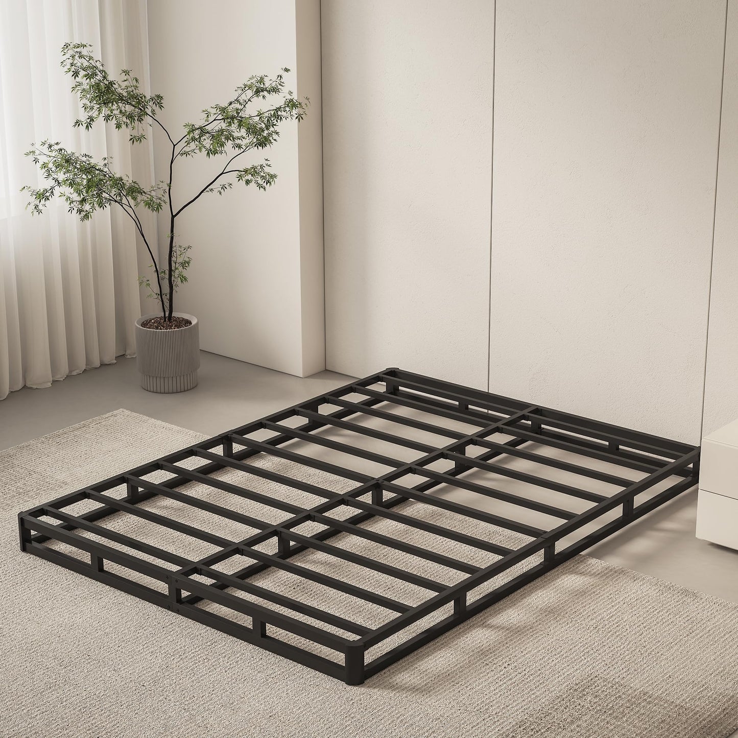 Oykomuc Box Spring Queen Size Bed Base, 5 Inch Low Profile, 3000 LBS Heavy Duty Metal Mattress Foundation with Fabric Cover, Easy Assembly, Quiet Noise Free, Non Slip