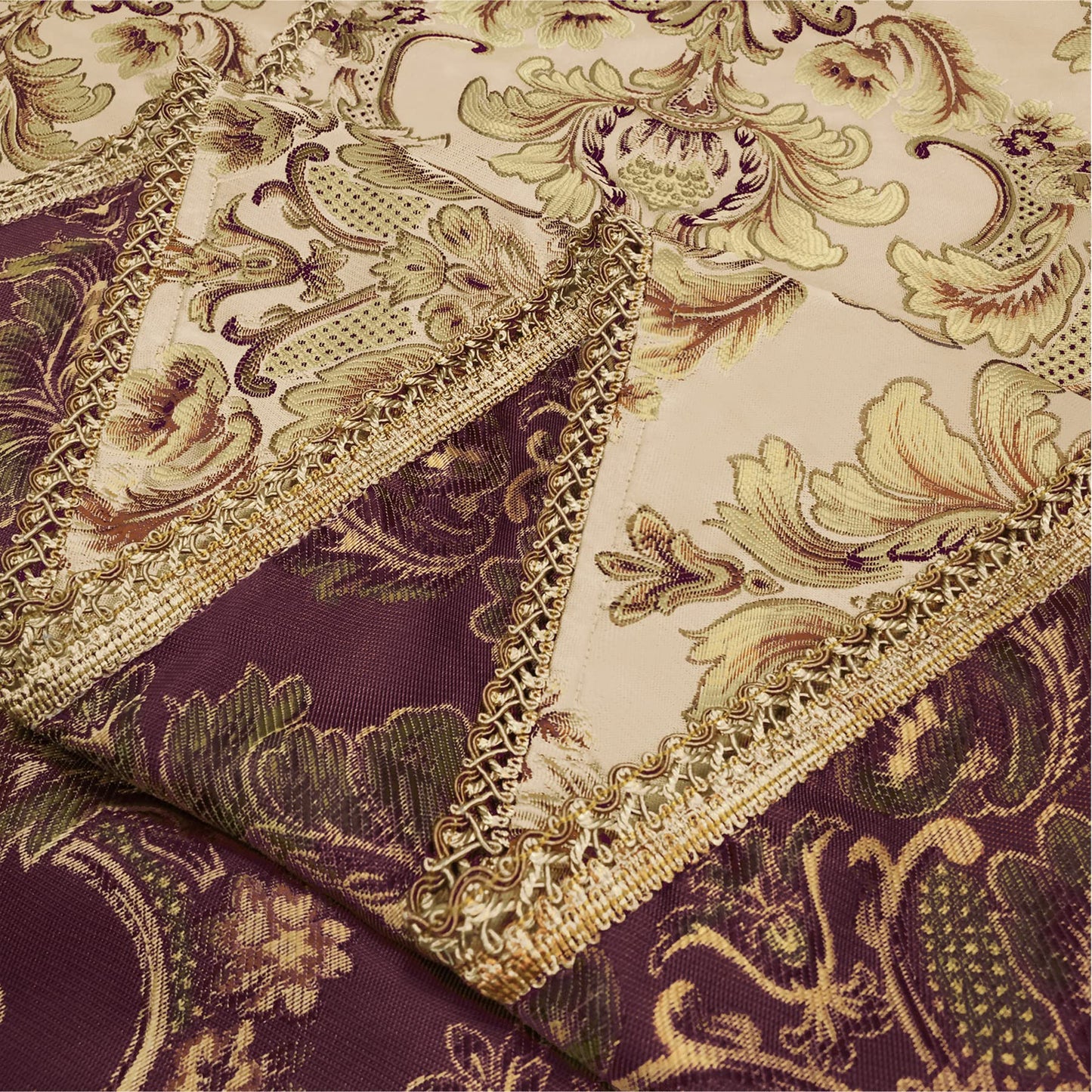 Loom and Mill Luxury Rectangle Tablecloth 60 x 120 Inches, Elegant Damask Golden Floral Waterproof Table Cover with Handmade Tassels for Dining Table Banquets Decorations(Beige, 60"x120")
