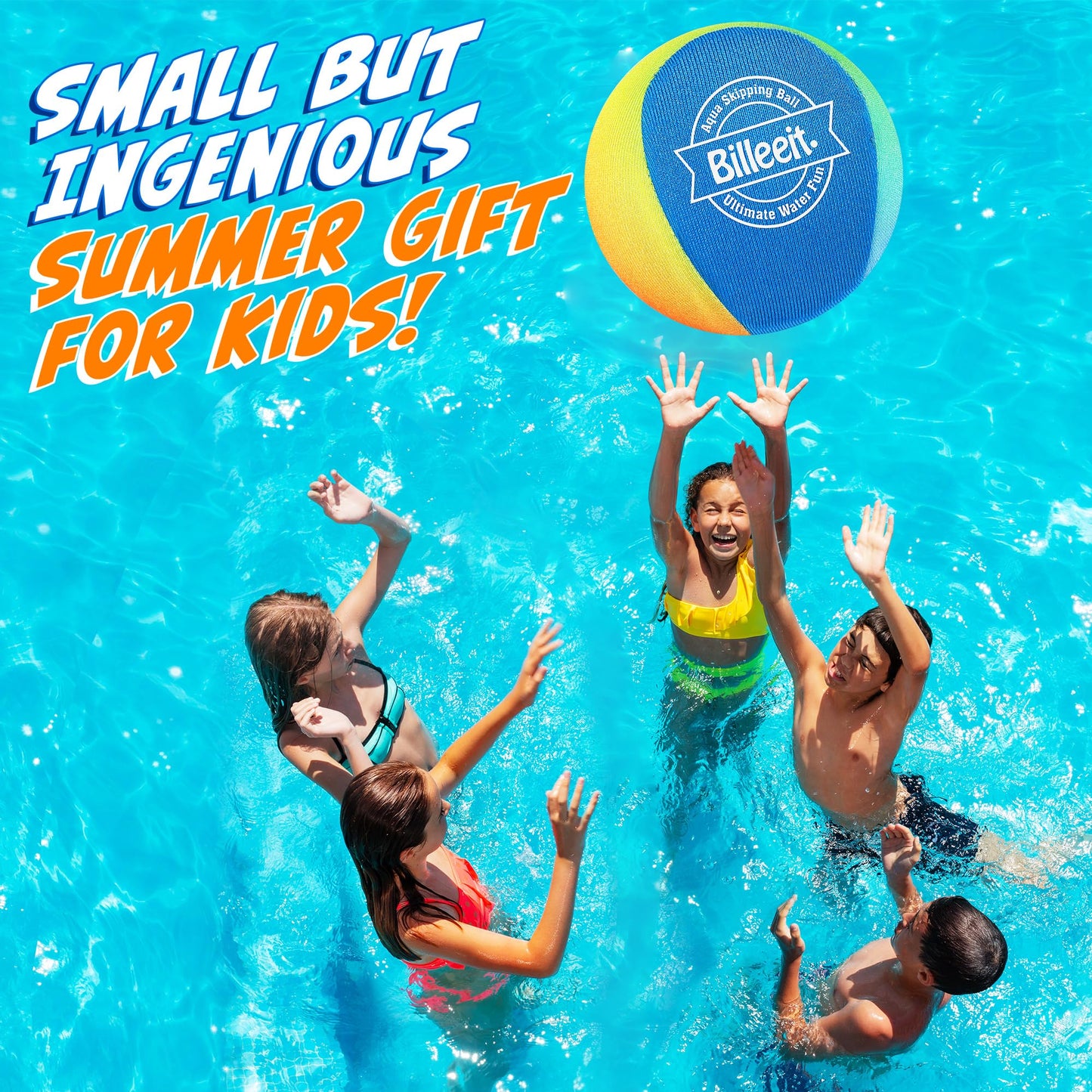 Billeeit 5Pcs Water Skipping Balls Set for Pool, Beach & Lake Play, Floating TPR Bounce Balls and Water Discs with Mesh Bag for Kids 3+ and Adults
