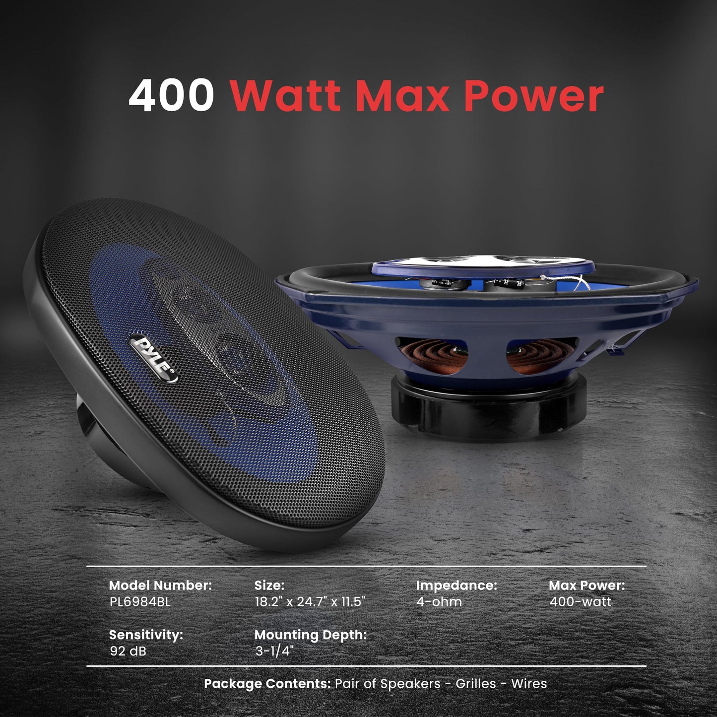 6” x 8” Car Sound Speaker (Pair) - Upgraded Blue Poly Injection Cone 3-Way 360 Watts w/ Non-fatiguing Butyl Rubber Surround 70 - 20Khz Frequency Response 4 Ohm & 1" ASV Voice Coil - Pyle PL683BL