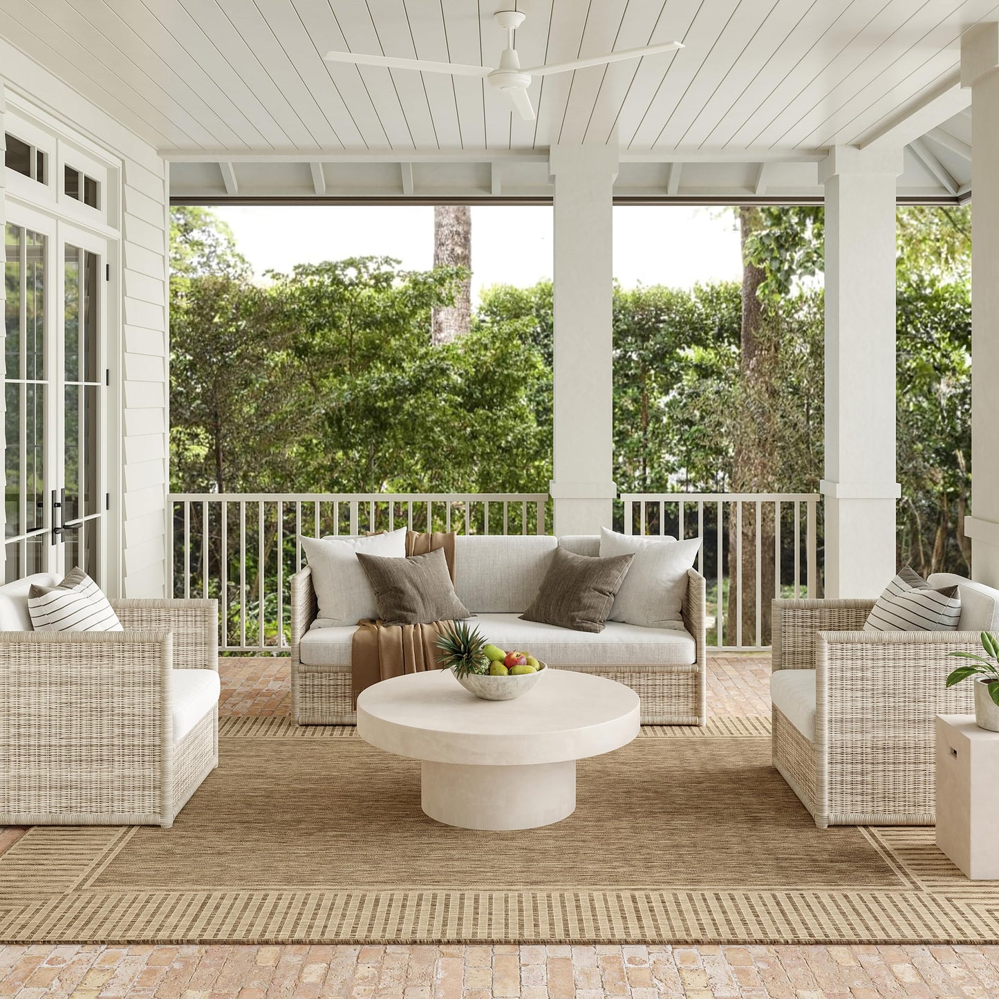 Nuloom Asha Light Brown/Ivory, 2' x 3', Casual, Striped Border, Soft and Cozy, High Traffic, Easy Clean, Durable Area Rug for Indoor/Outdoor Patio, Deck, Porch, Garden, Courtyard