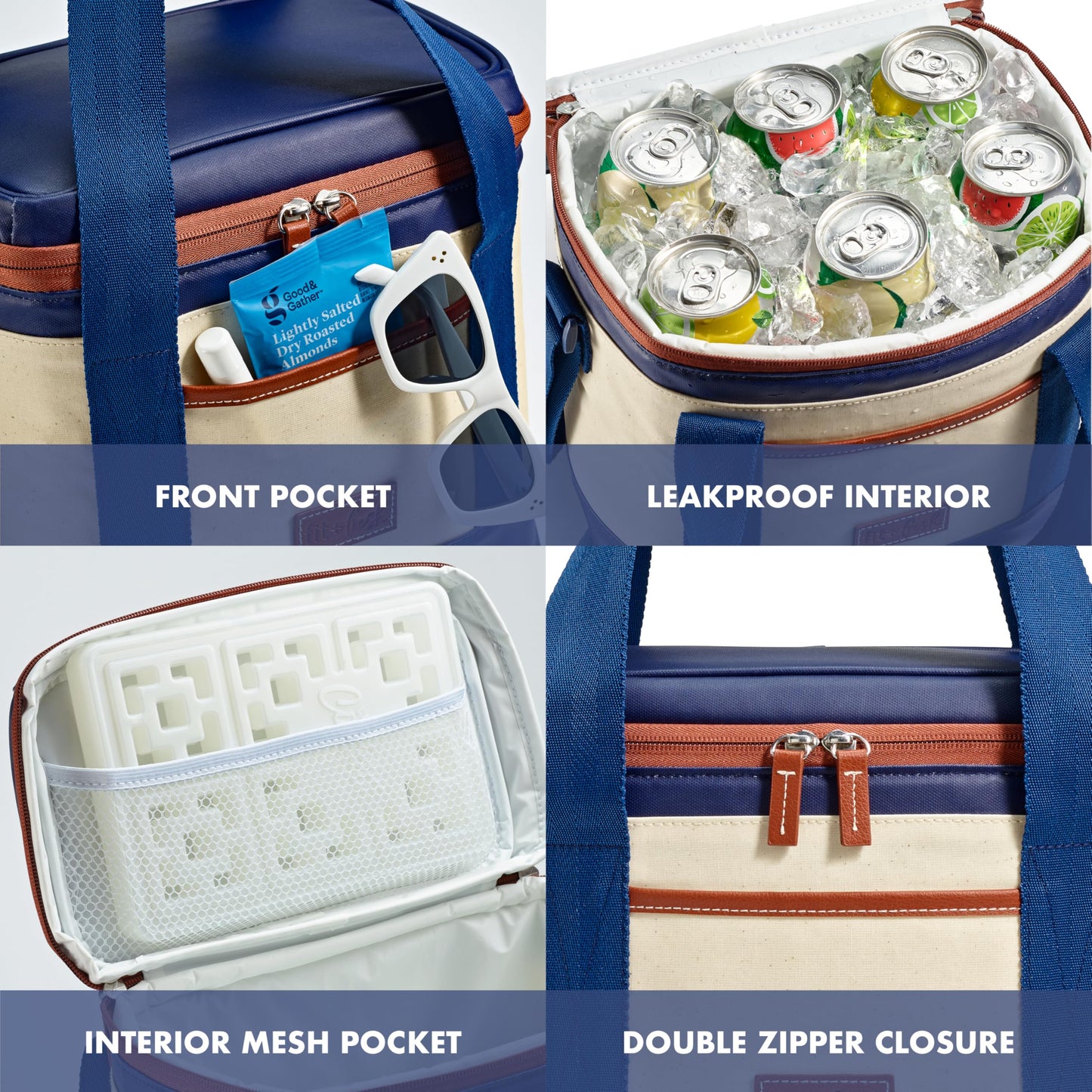 Fit & Fresh Benson Mini Soft Cooler Bag, Insulated, Leakproof, Water Resistant, Lunch Box, Summer Essential, Holds 12 Cans, Navy