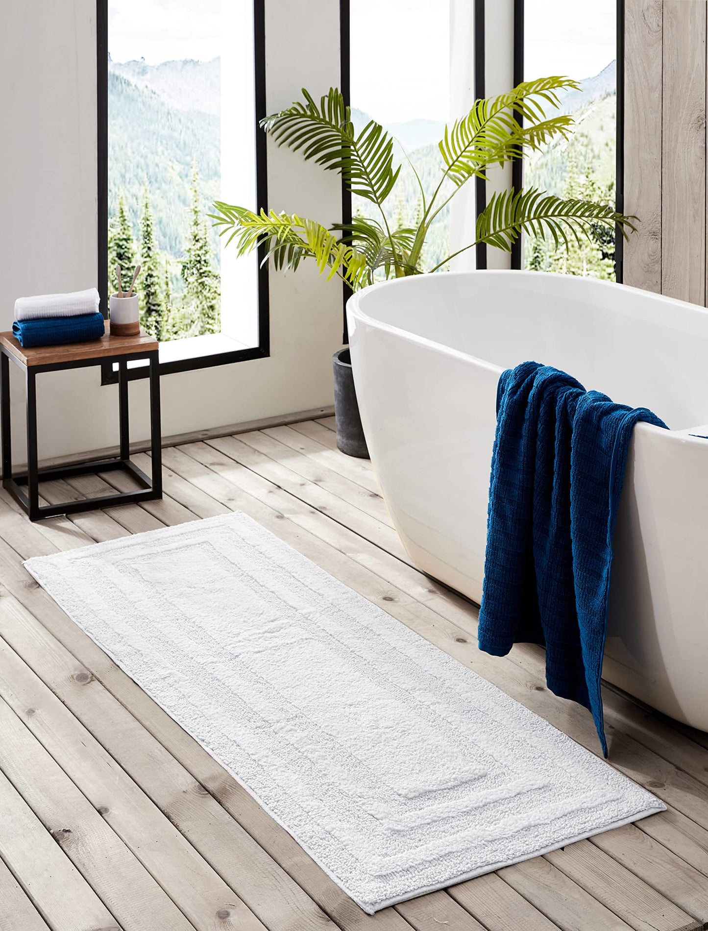 Eddie Bauer - Bathroom Rug, 100% Soft Plush Tufted Cotton Runner Rug, Highly Absorbent, Quick-Dry, and Skid-Resistant Backing (Logan White, 22" x 60")