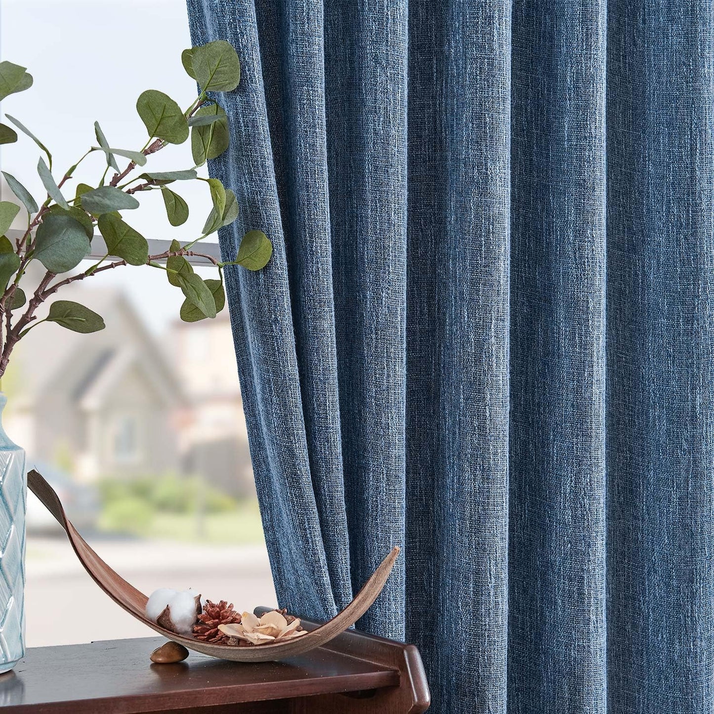 jinchan Burlap Look Curtains Blackout Curtains for Bedroom Lined Linen Textured Curtain for Living Room 84 Inches Long French Country Farmhouse Window Curtains 2 Panels Blue Curtains