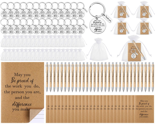 Kosiz 50 Sets Employee Appreciation Gifts Bulk Thank You Notebooks Bamboo Pens Keychains Back to School Gifts for Students