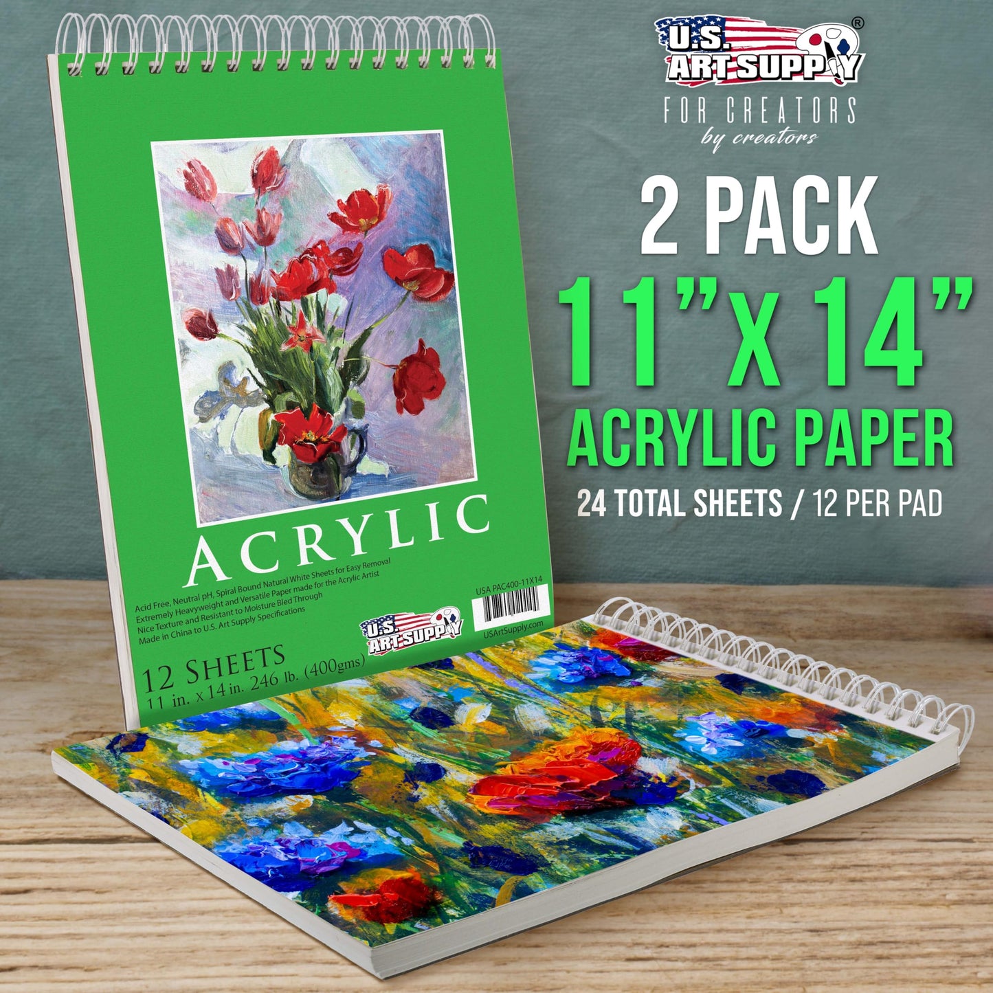 11 in. x 14 in. Spiral Binding Acrylic Painting Pad 400Gsm, 12 Sheets