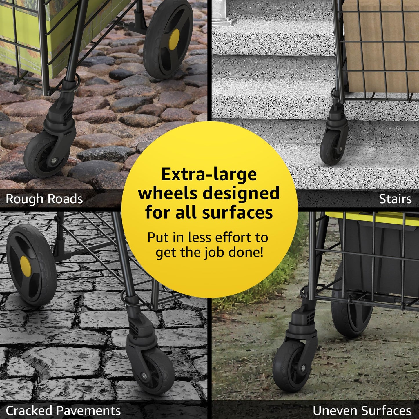 Our Modern Space Shopping Cart & 360° Swivel Wheels | Foldable Collapsible & Lightweight | Perfect for Groceries Laundry Utility Cart - Black