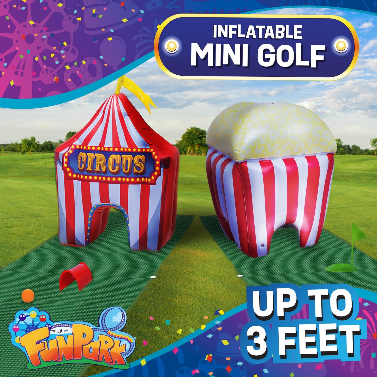FunPark Inflatable Toddler Mini Golf Set, 13 Pieces, Adjustable Clubs, Green Mats, Putting Cups, Obstacles, Indoor/Outdoor Kids Golf Set for Boys and Girls