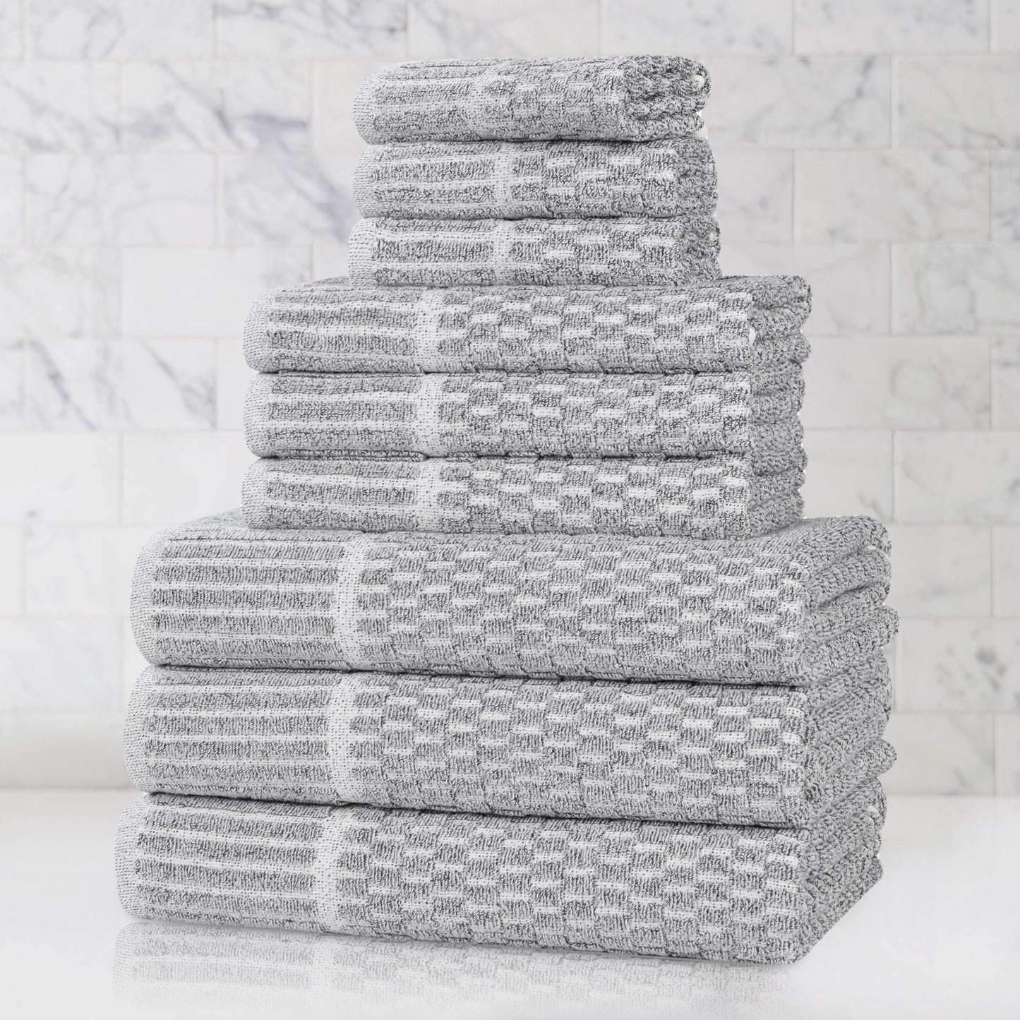 Superior Juno Viscose Cotton Blend Medium Weight Towels, for Bathroom, Shower, Spa, Plush, Quick Dry, Ultra-Soft Towels, Bath Essentials, Border Detail, 9 Piece Assorted Towel Set, Charcoal