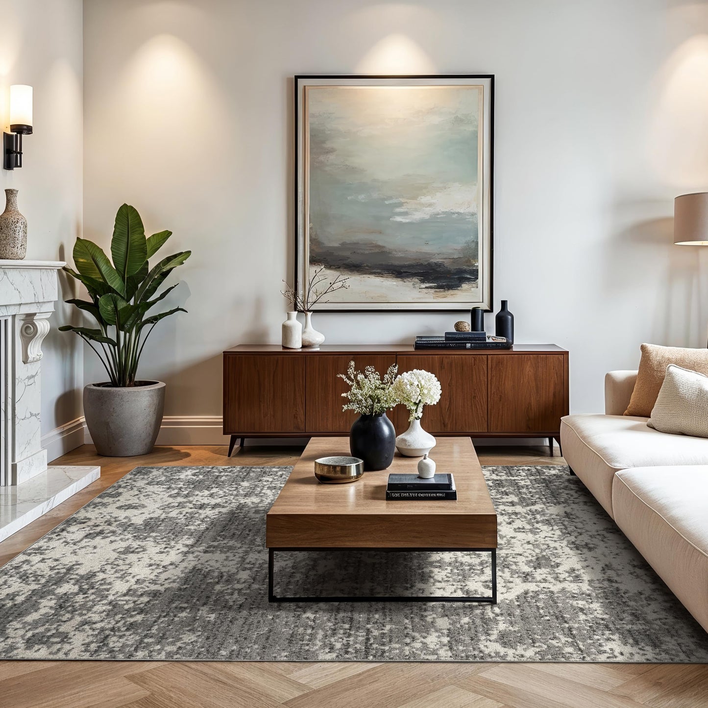 nuLOOM Deedra Modern Abstract Area Rug - 4x6 Area Rug Modern/Contemporary Grey/Ivory Rugs for Living Room Bedroom Dining Room Kitchen