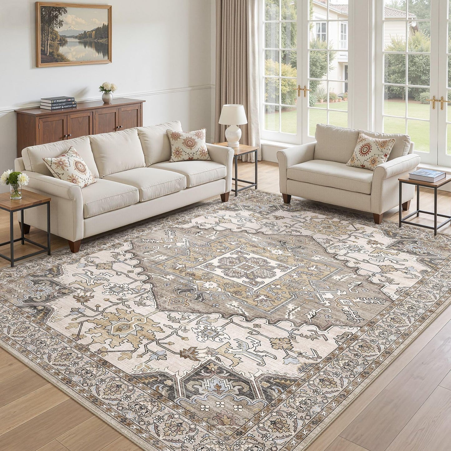 ELLIUNE 8x10 Area Rugs for Living Room: Non Slip Neutral Washable Brown Rug, Soft Stain Resistant Indoor Floor Carpets for Bedroom Dining Decor Farmhouse Home Office Kid & Pet Friendly