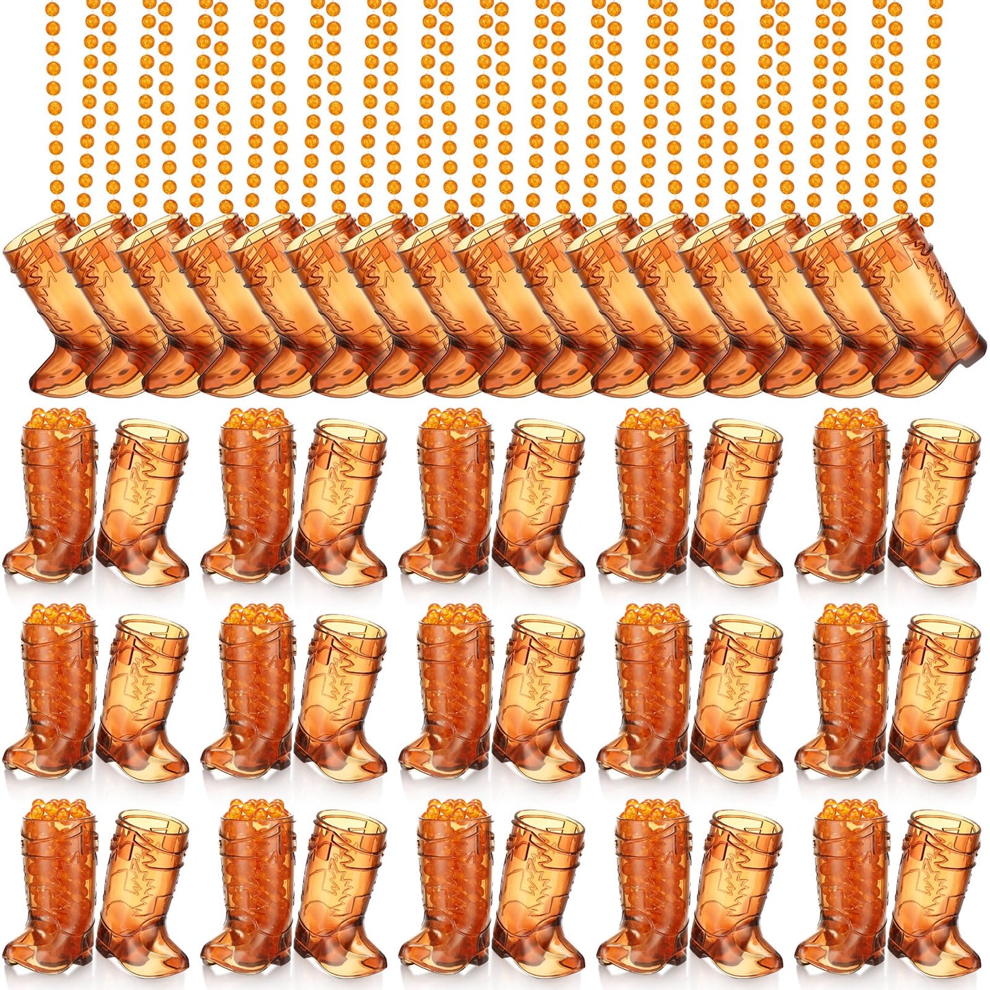 Sieral 48 Pcs Boot Shot Glasses on Beaded Necklace Plastic Cowgirl Shot Glass Cup Necklace Bride and Groom Supply for Bachelorette Carnival Party Birthday Wedding Supply (Transparent Brown)