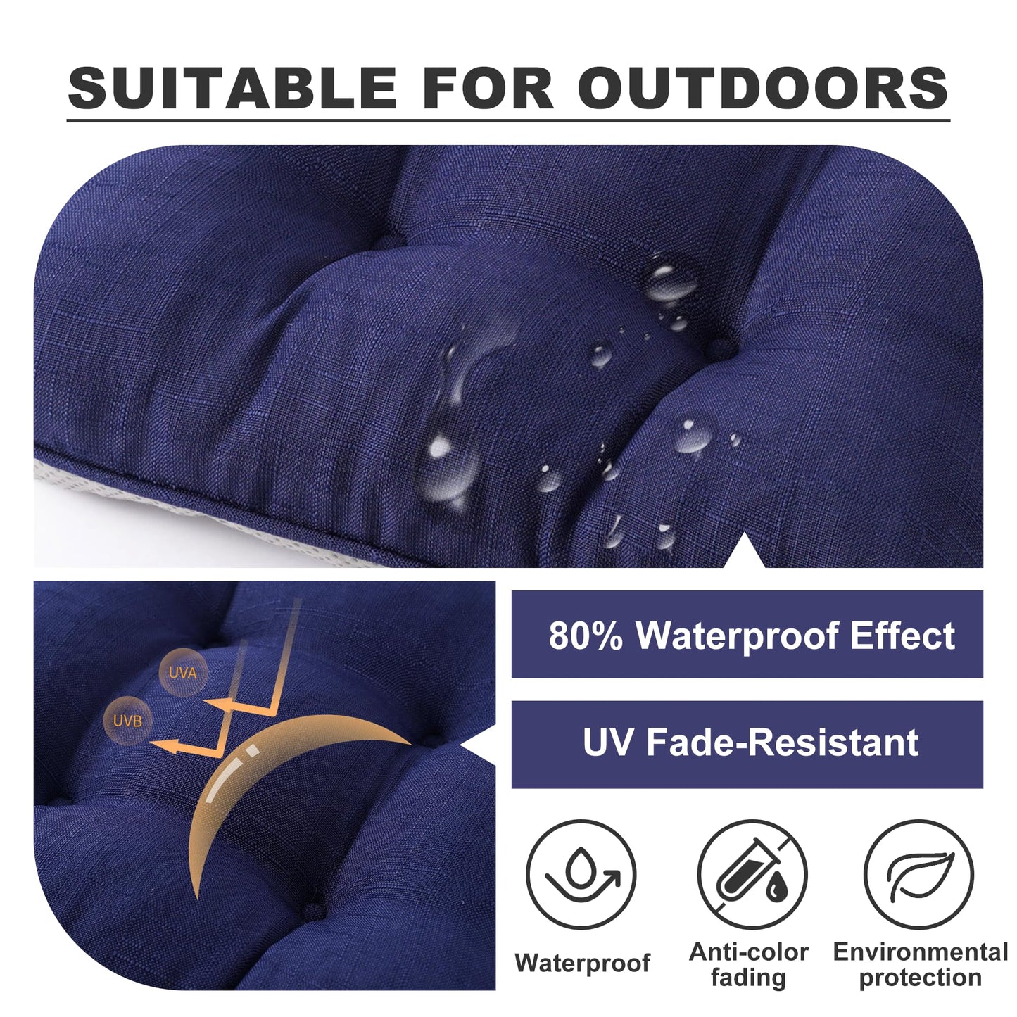 Battilo Chair Cushions Set of 4 for Dining Chairs, Seat Cushions for Kitchen Chairs with Non-Slip Backing, Indoor/Outdoor Waterproof Chair Seat Pads with Ties, 15.5"x15.5"x4", Navy