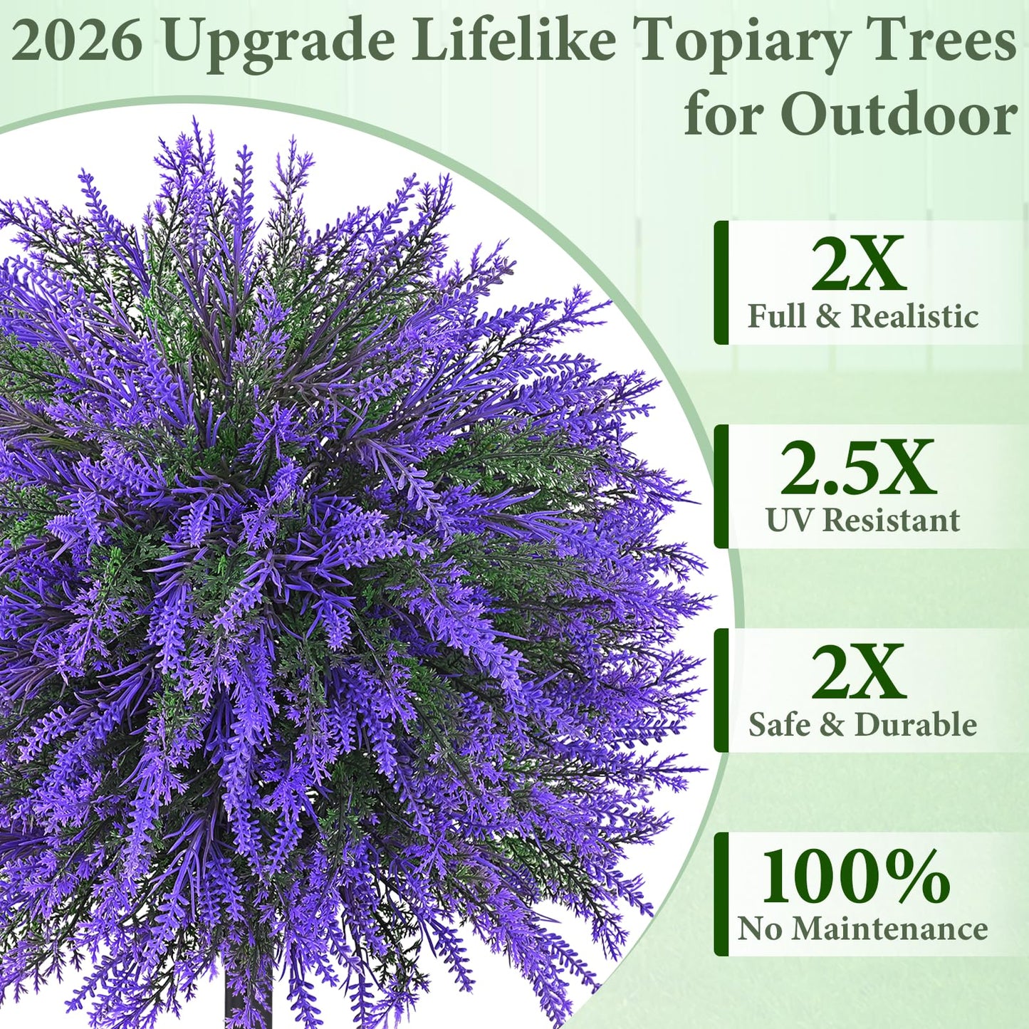Dolicer 2 Sets Artificial Topiary Ball Trees for Outdoor, 22Inches Lavender Fake Bushes Plants with Ground Spike, Large UV Resistant Artificial Shrubs for Garden Front Yard Porch Patio Home Decor