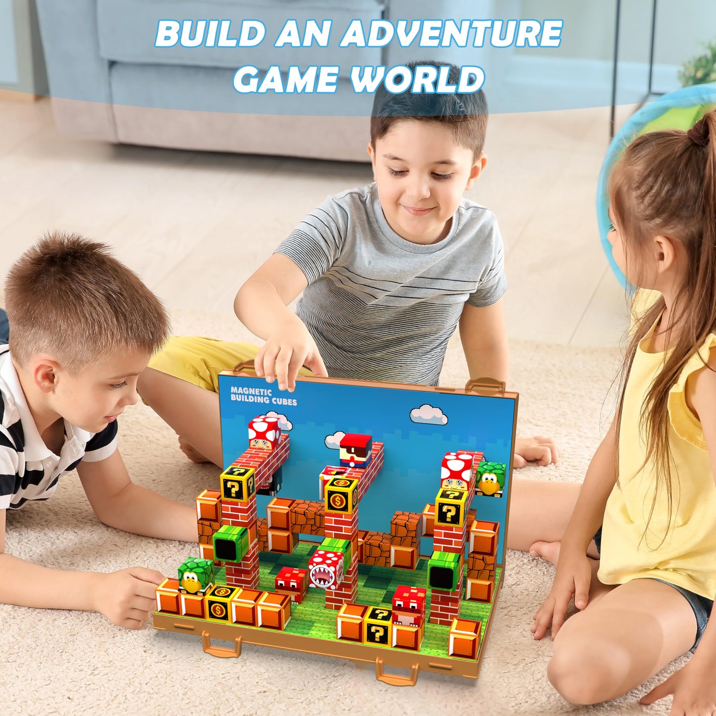 Magnetic Blocks, Build 3D Magnet Building Toys World with Magnetic Tiles, Foldable Magnetic Board, STEM Sensory Toy for Kids, Toy Magnetic Building Sets Gifts for Age 3 4 5 6-10 Year Old Boys Girls