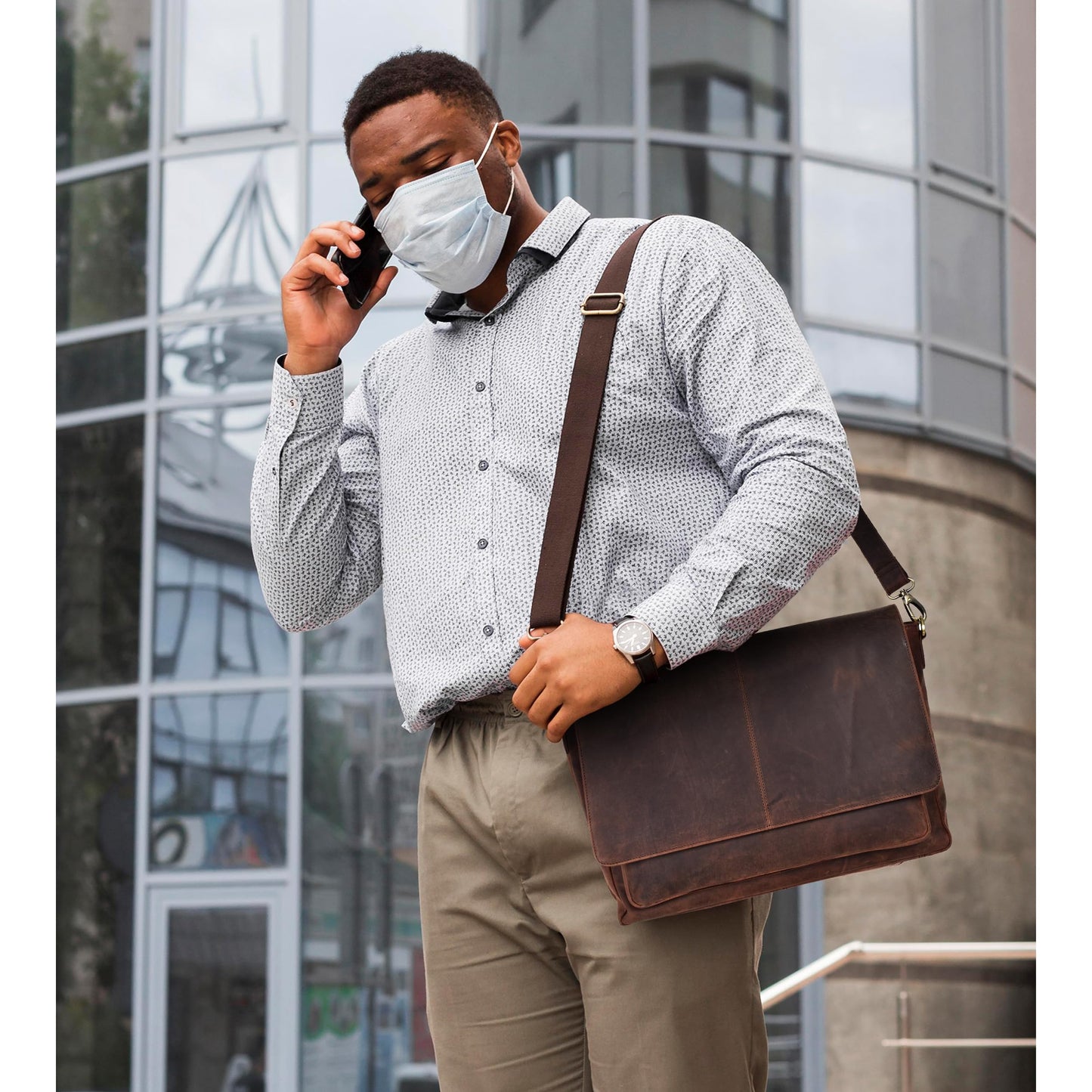 Leather messenger bag for men & women- Laptop briefcase bag for college,office adjustable shoulder strap