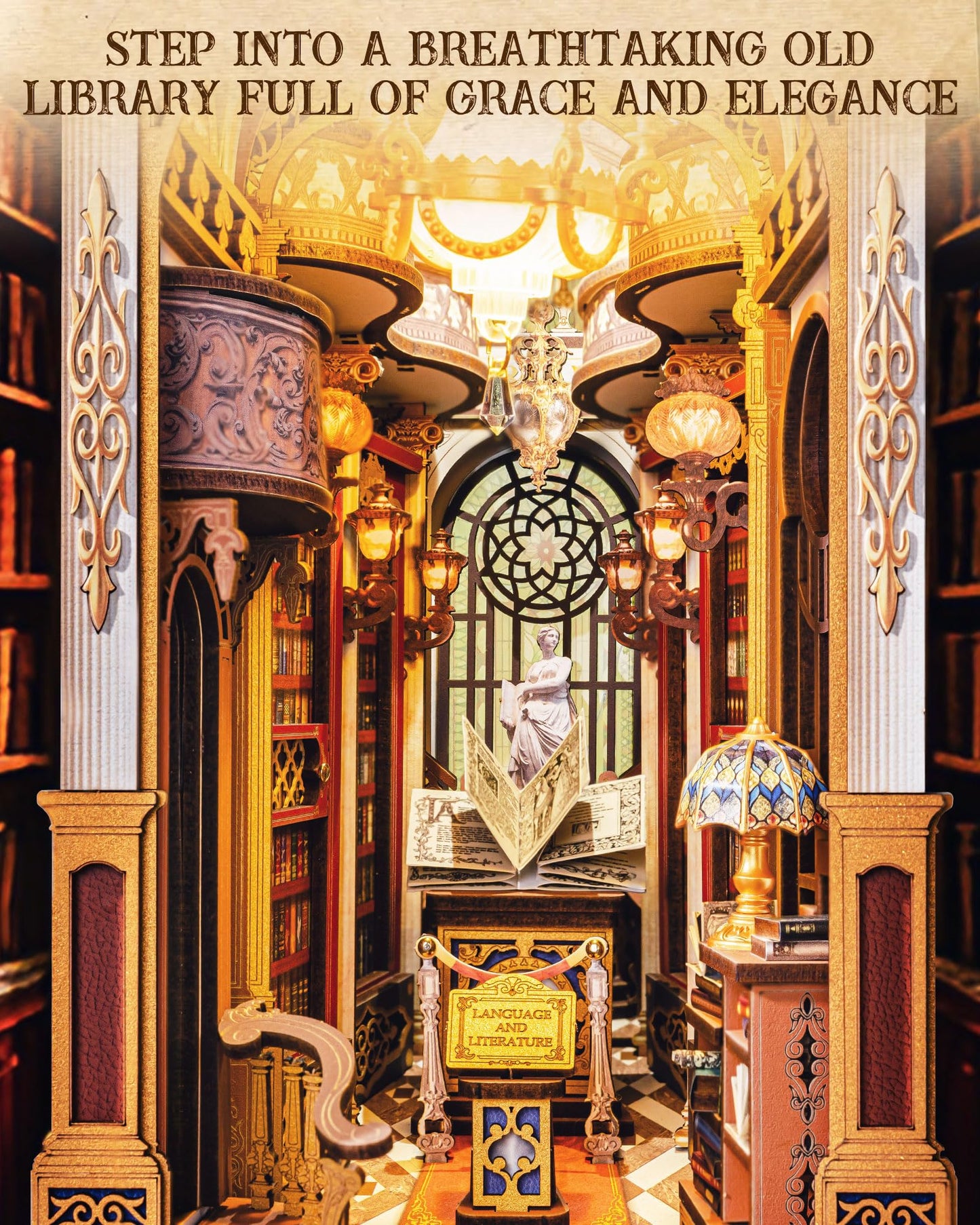 Rolife Book Nook Kits Library of Wonders 3D Puzzle, 10.4" Decorative Bookends Baroque-Style Booknook Bookshelf Insert Decor, Unique Gift for Adult Crafters Book Lovers