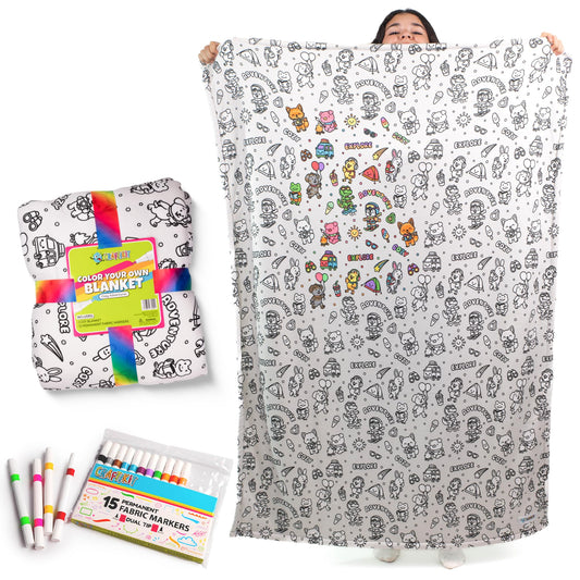 Color-In Blanket for Kids & Adults – Oversized Wearable Blanket Craft Kit – Permanent Marker Design – Sherpa Fleece, Machine Washable - 40" x 60"
