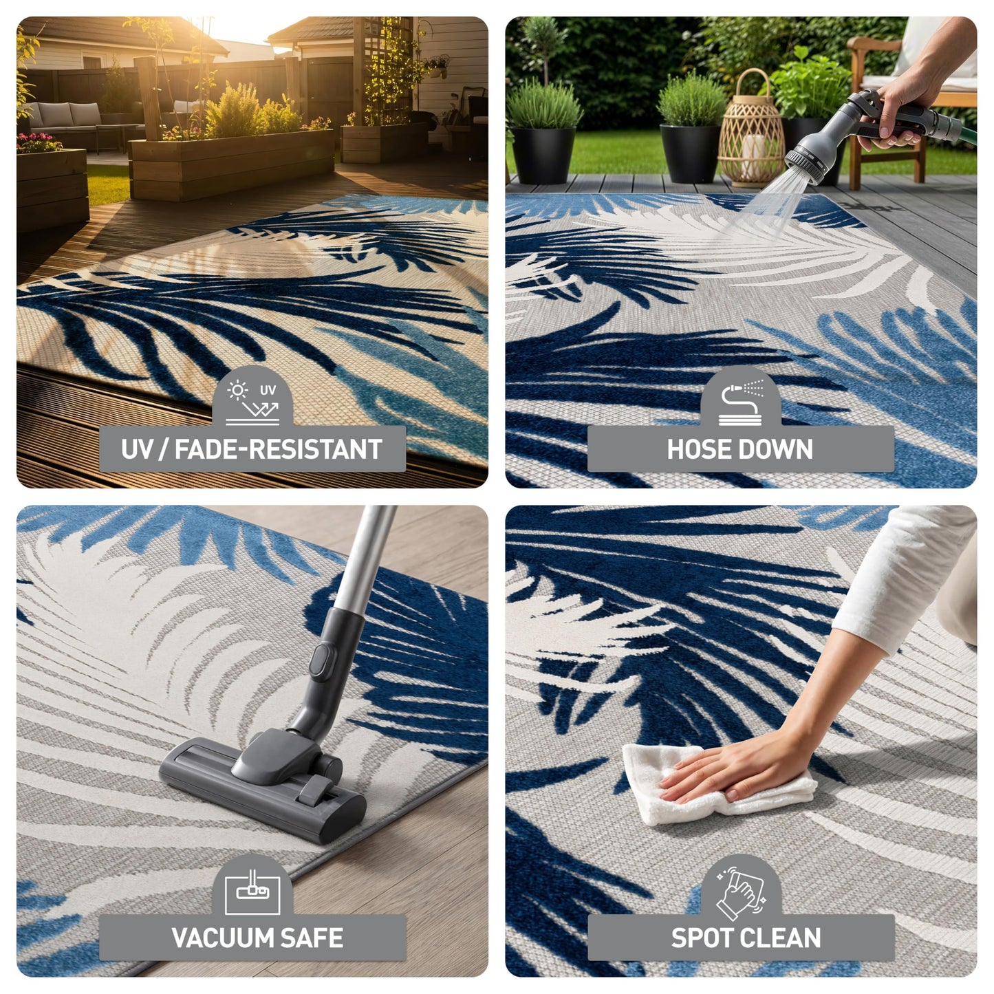 Rugshop Lucca Contemporary Floral Indoor/Outdoor Runner Rug 2' x 7' Navy