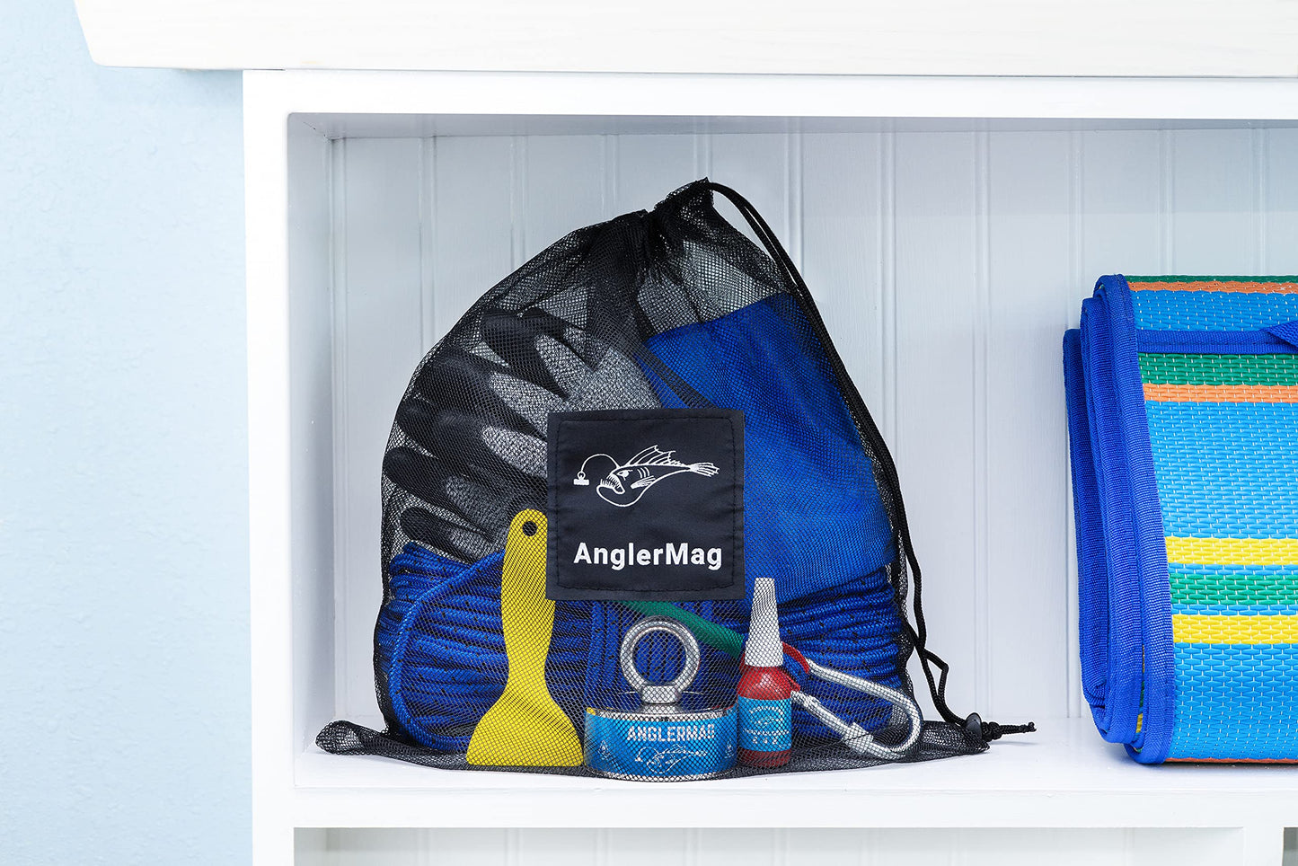 AnglerMag Magnet Fishing Kit, 1325 lbs Double Sided Magnetic Fishing Kit with Rope, Carabiner, Gloves, Grappling Hook & Carrying Bag, 10 Piece Complete Set