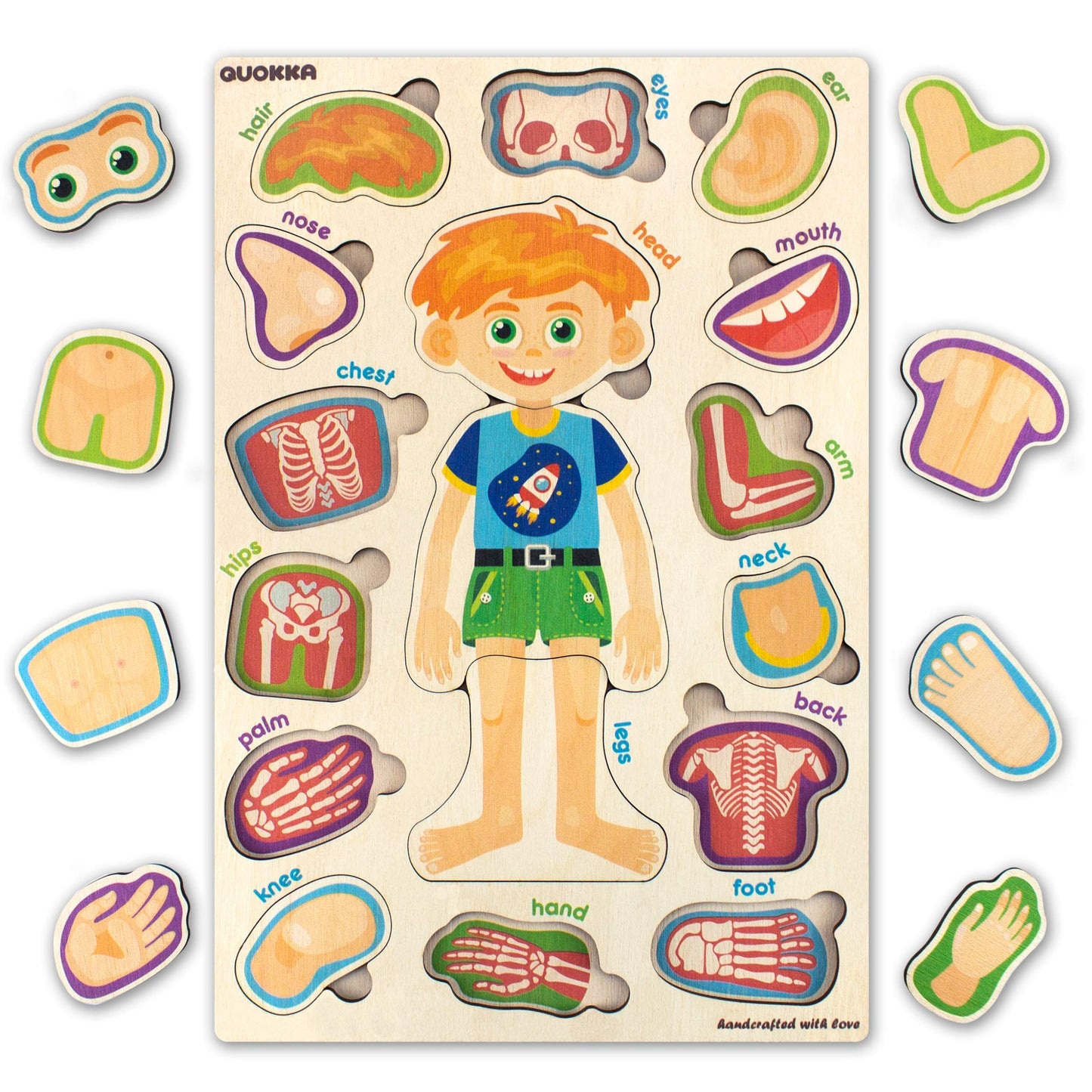 QUOKKA Toddler Toys for 1 2 3 Year Old Boys and Girls - 2 Montessori Toys from 3 Years with Human Body Game - Fun Wooden Puzzles for Learning Kids and Educational Toddler Games