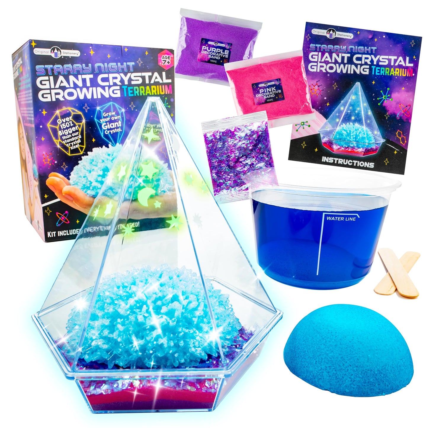Original Stationery Starry Night Giant Crystal Growing Terrarium Kit for Kids, Fun Crystal Growing Kit with Glow in The Dark Stickers and Glitters, Awesome Gift Idea and Science Kits