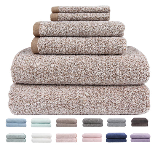 Everplush Diamond Jacquard 6 Pieces Bath Towel Set, Luxury Super Soft Oversized Towels, Highly Absorbent Diamond Jacquard Quick Dry Bath Towel for Bathroom Light Brown Towels