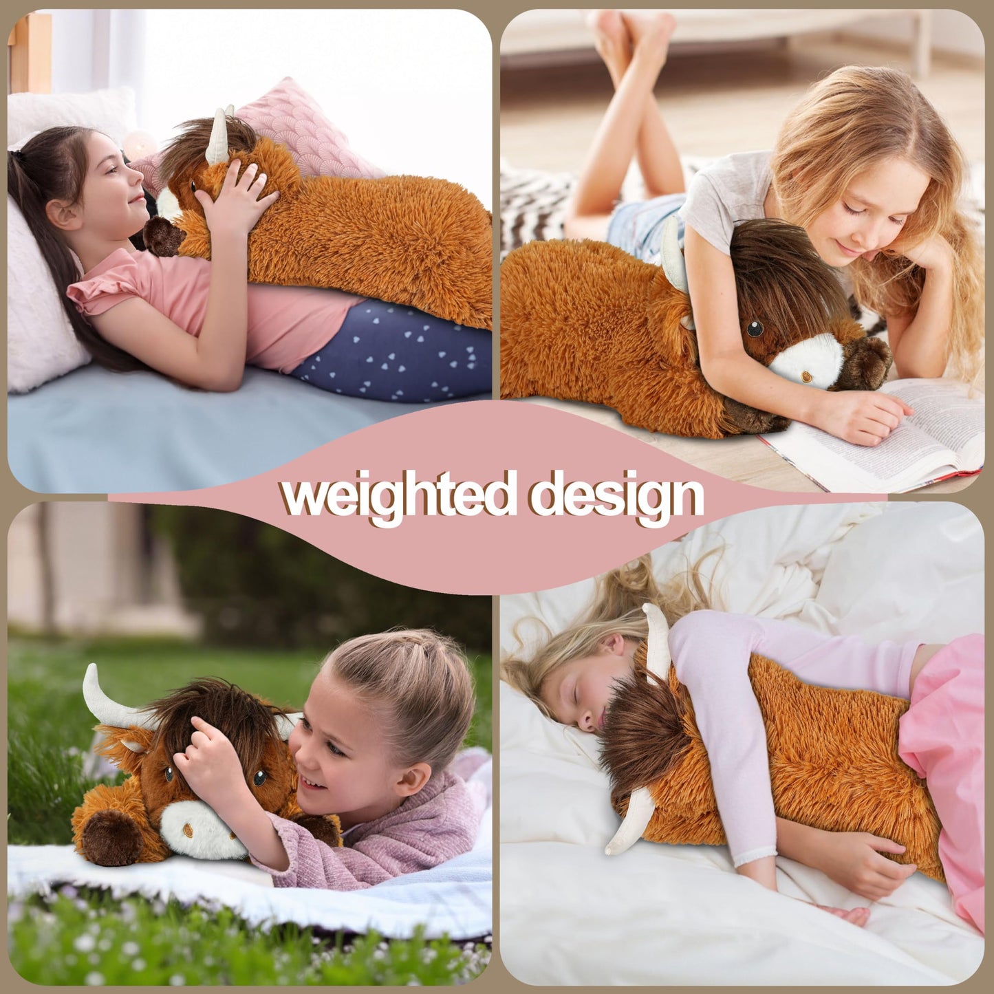 4 lbs Weighted Stuffed Animals, Cute Highland Cow Stuffed Animals-Weighted Cow Plush Toy Gifts for Kids,Adults,Boys and Girls (21inch)