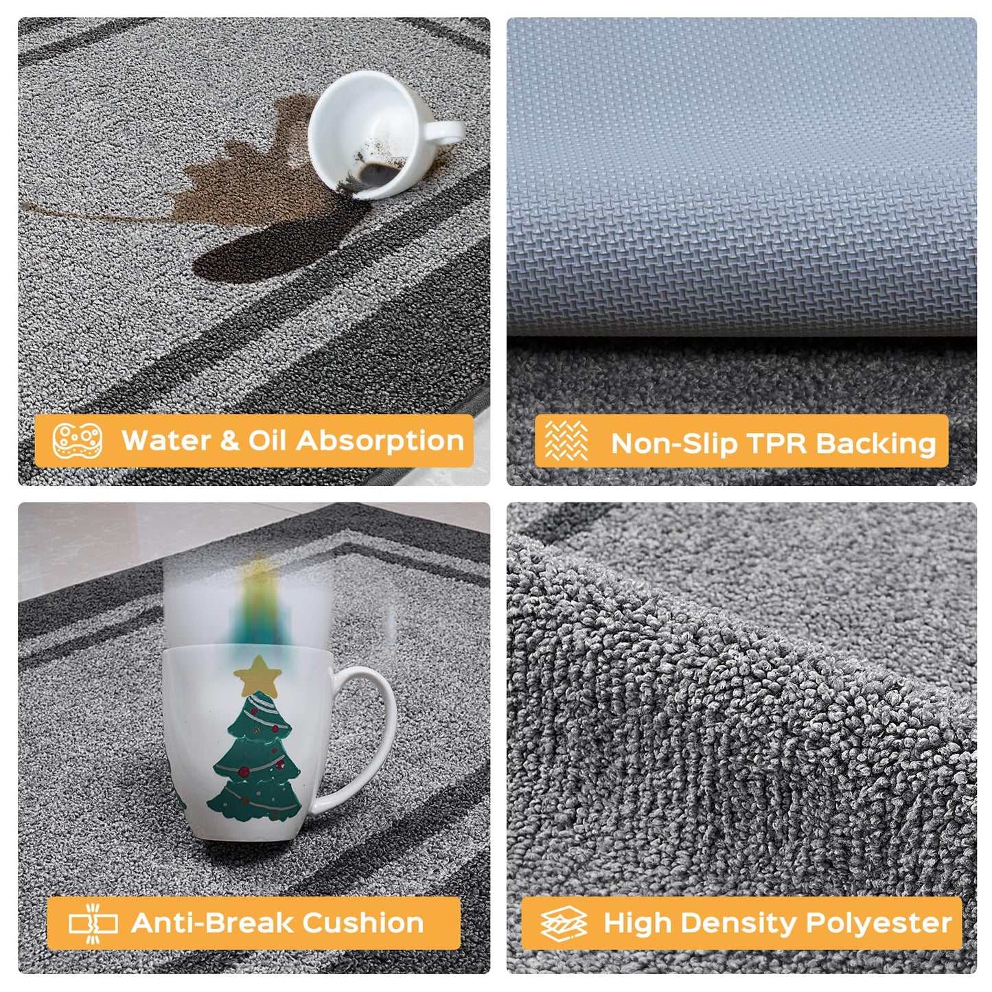 Kitchen Rugs 24" x 84", Non-Slip Machine Washable Kitchen Runner Rugs Floor Mats, Absorbent Comfort Standing Mats for Kitchen, Sink, Laundry and Hallway, Rolled Packaging, Light Grey & Dark Grey